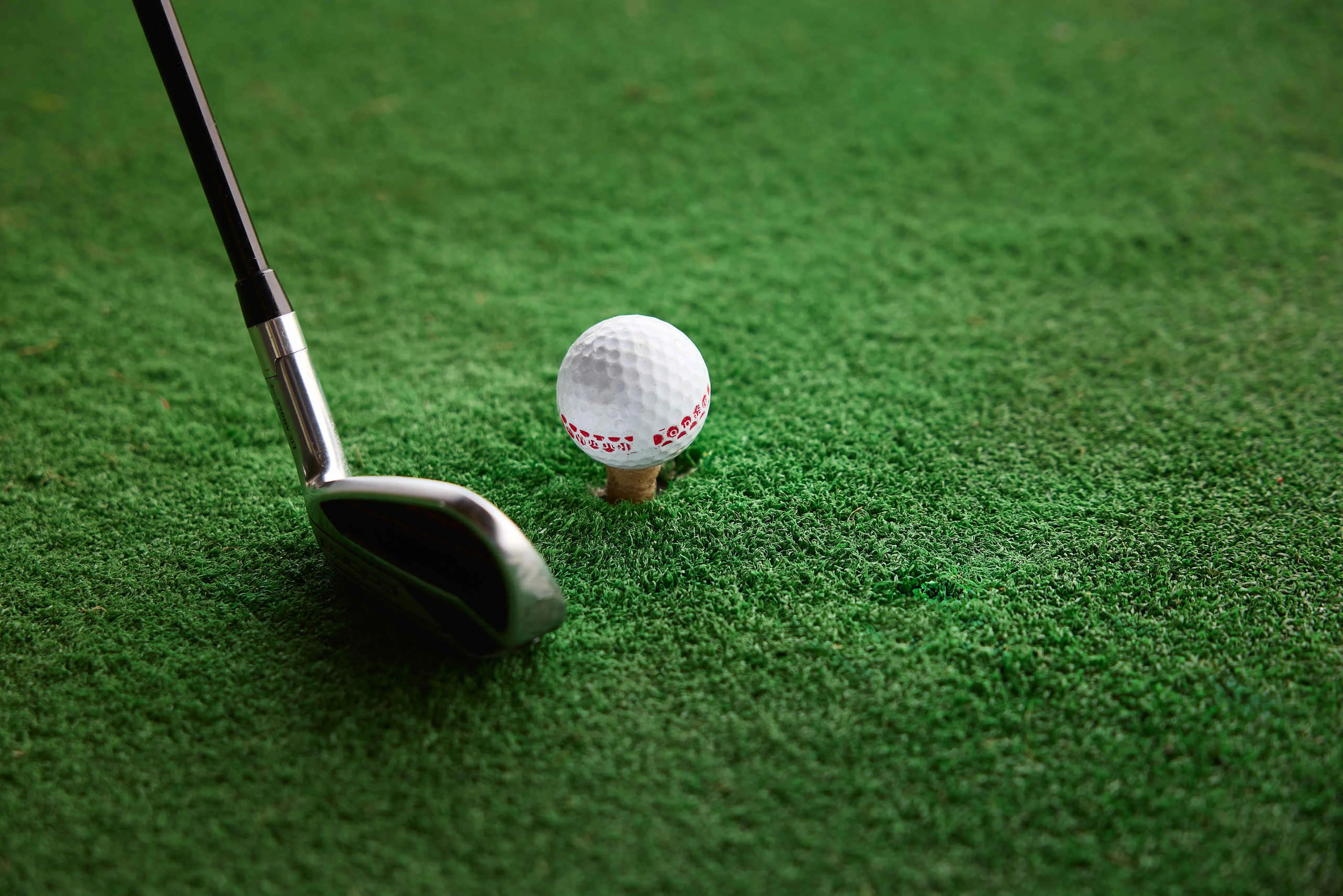Golfclub en bal op de Driving Range van Golf de Gulbergen
