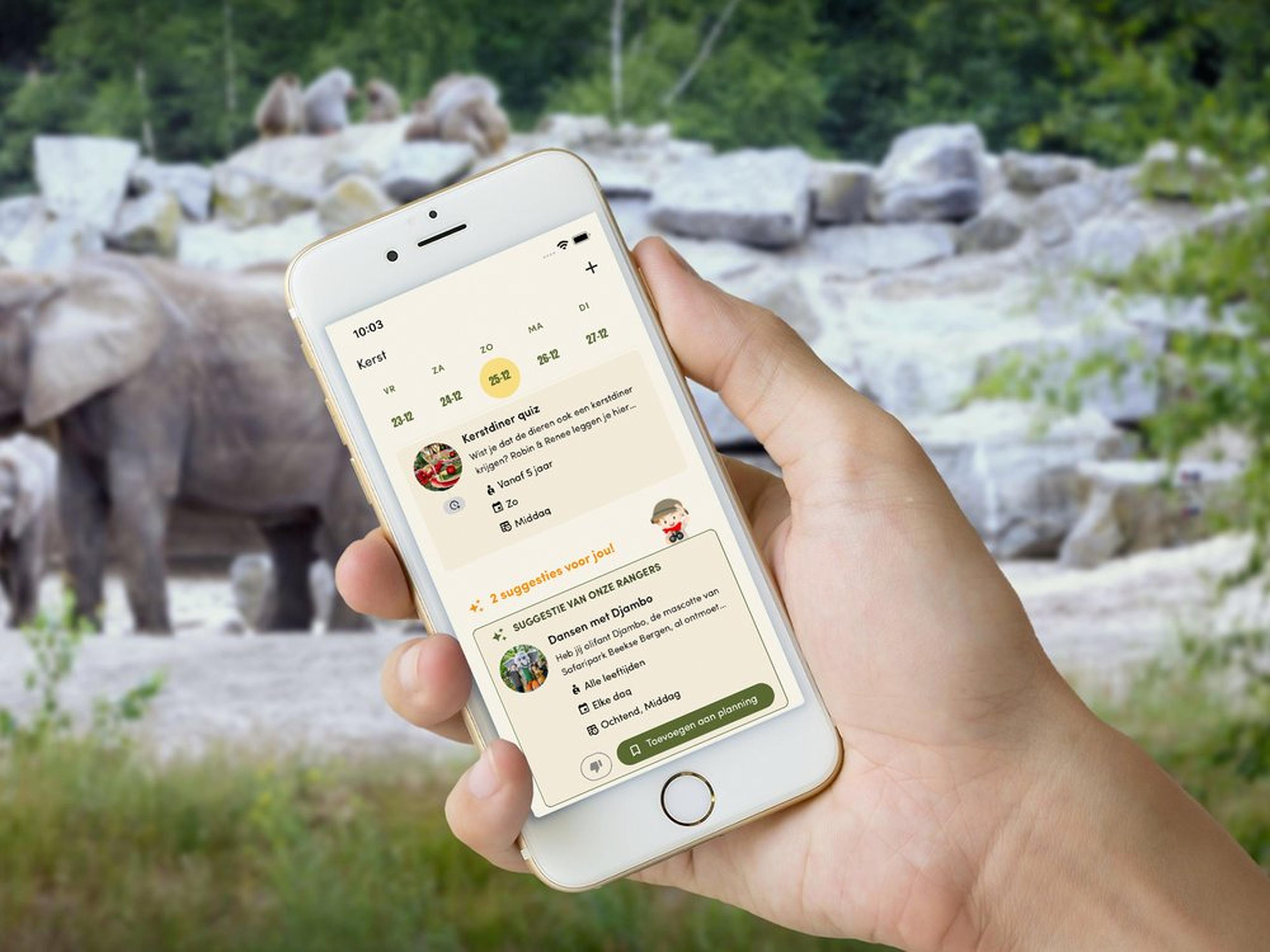 Foto met telefoon met de Beekse Bergen app