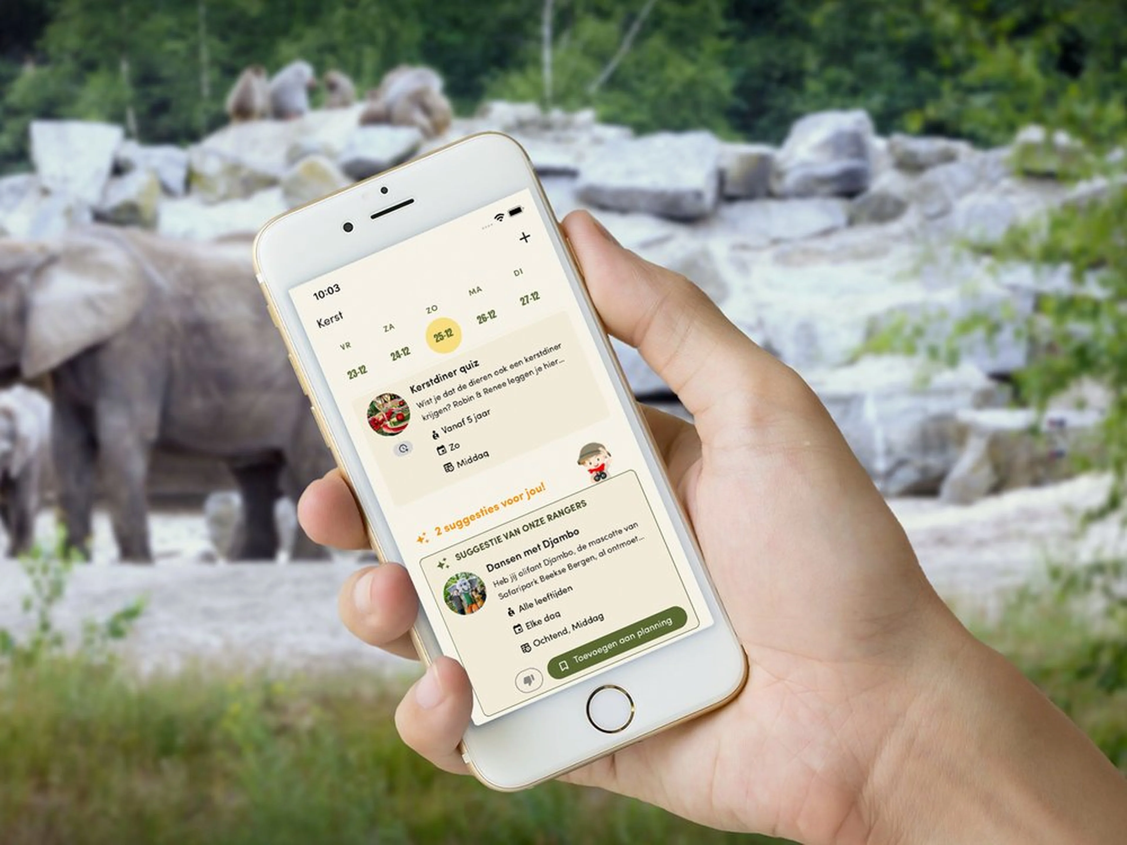 Foto met telefoon met de Beekse Bergen app