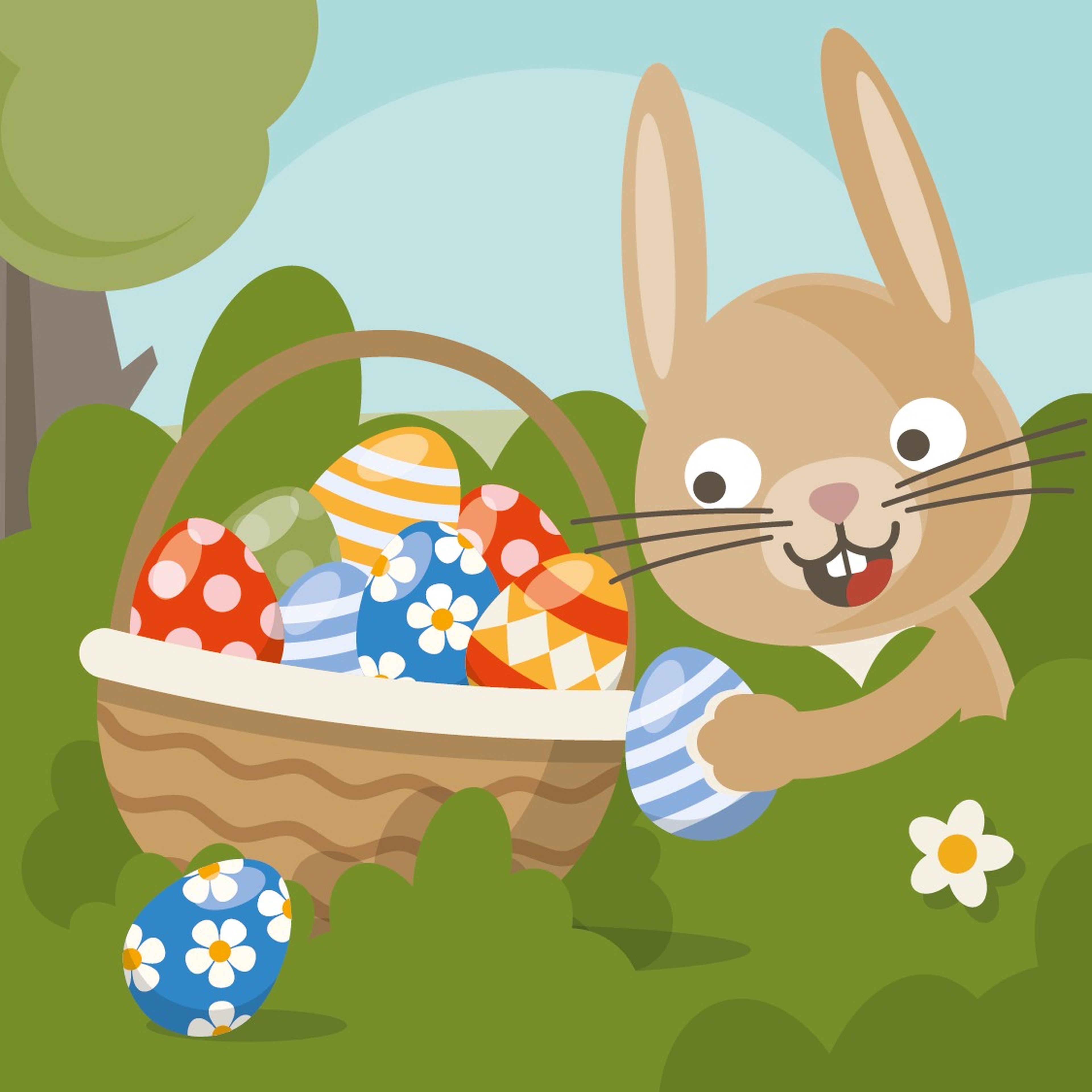 Een illustratie van een paashaas bij Vakantiepark Dierenbos.