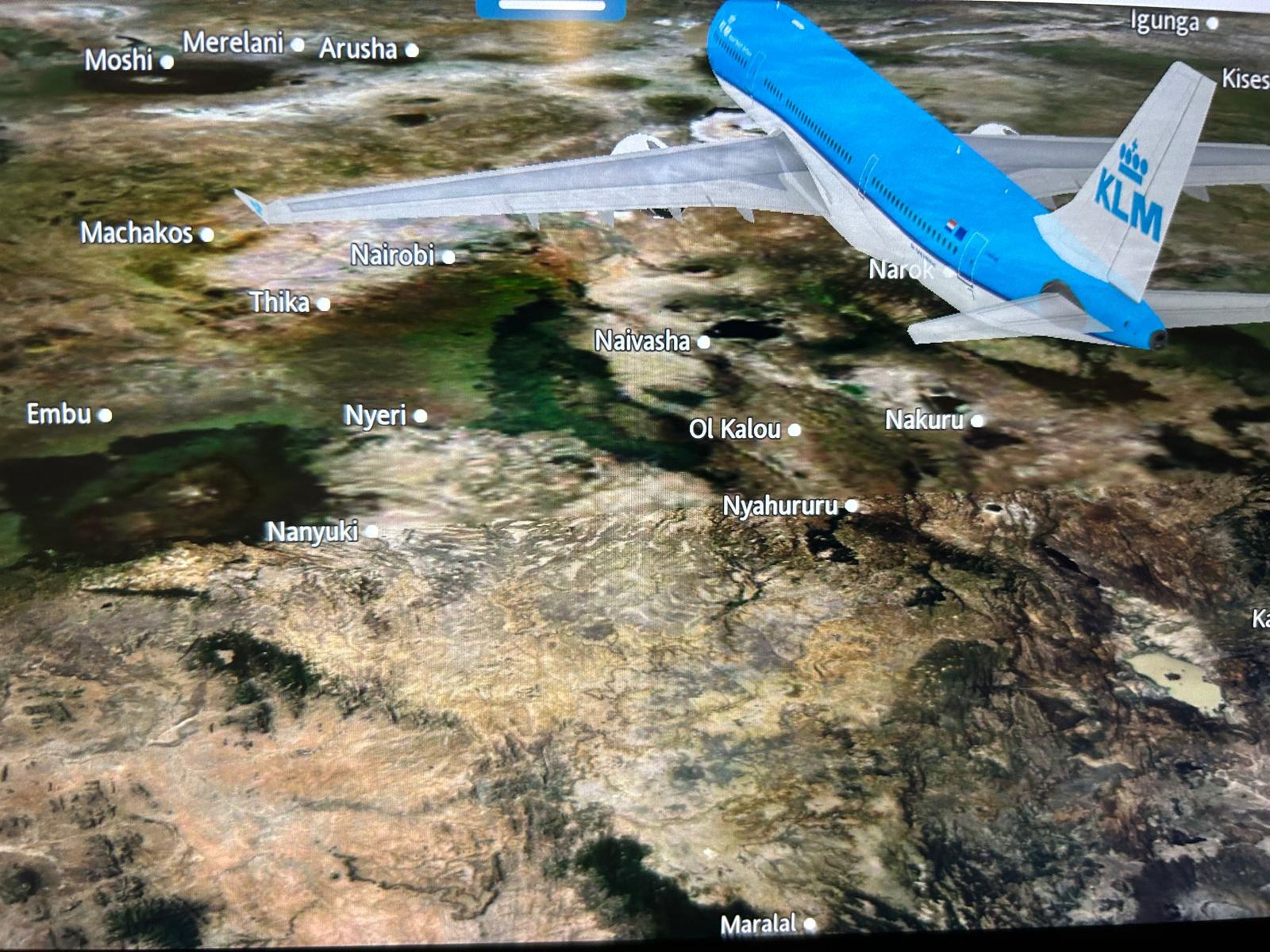 De route die het vliegtuig vliegt naar Kenia.