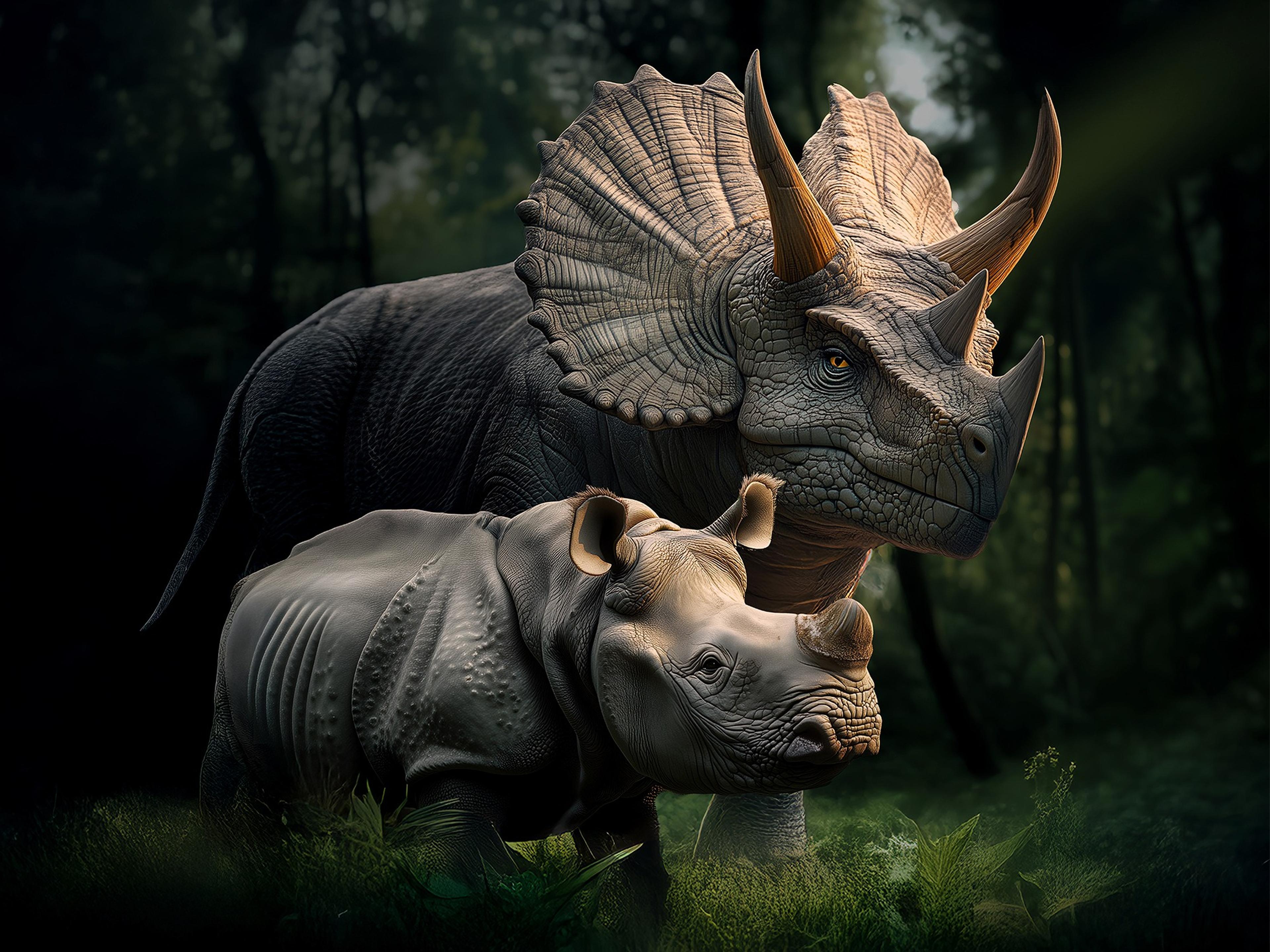 Een triceratops met een neushoorn bij DINO vs DIER bij Eindhoven Zoo.