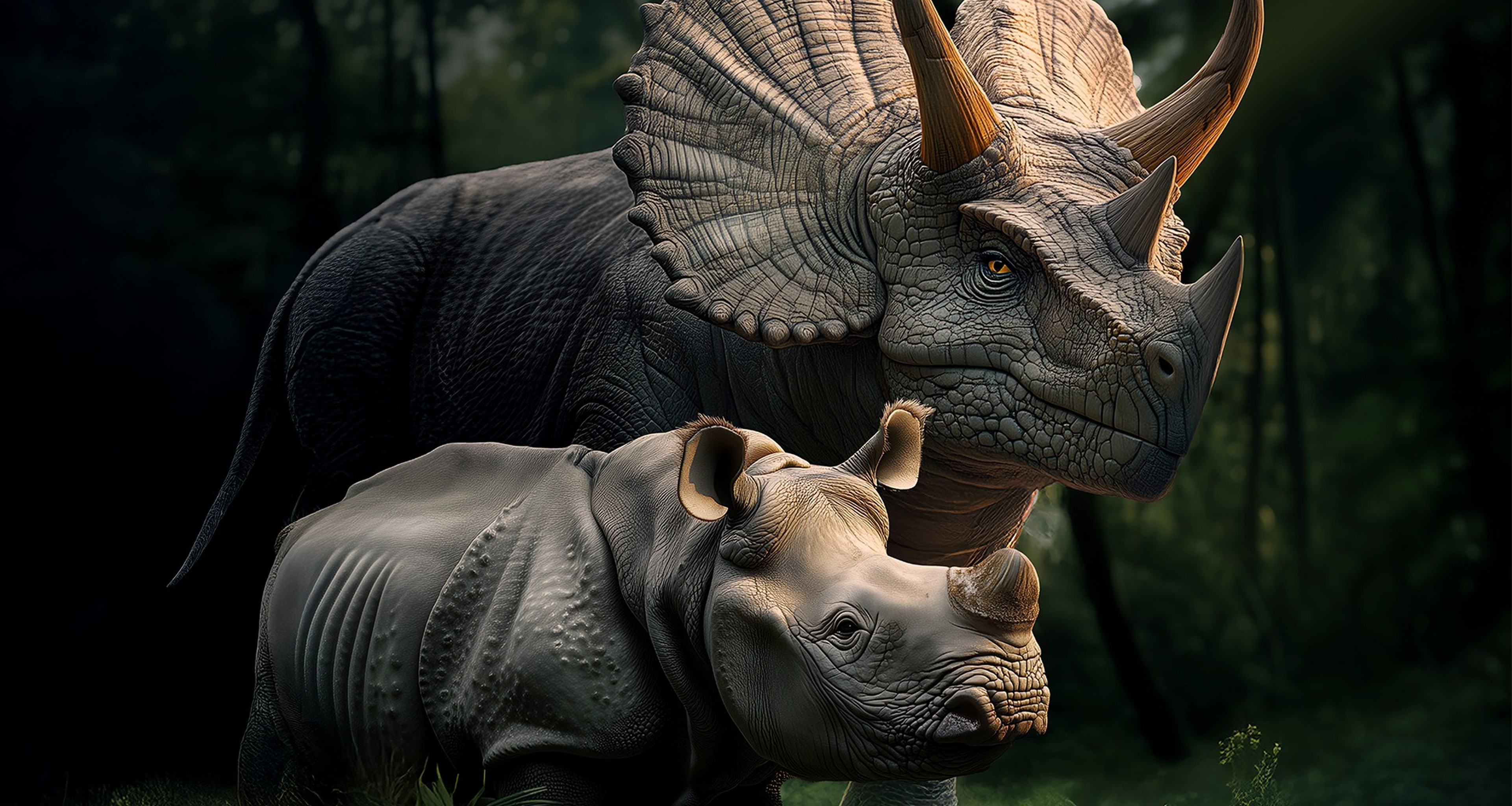 Een triceratops met een neushoorn bij DINO vs DIER bij Eindhoven Zoo.