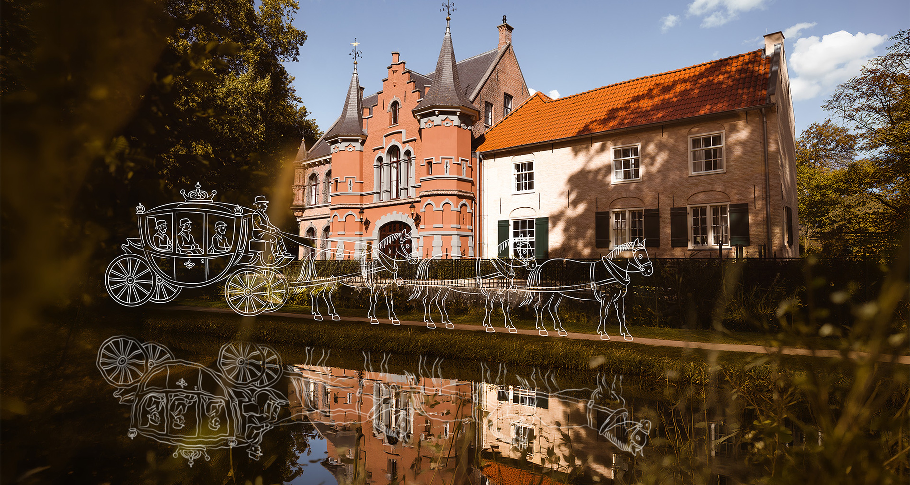 Tekening van een koets bij Kasteel Steenenburg