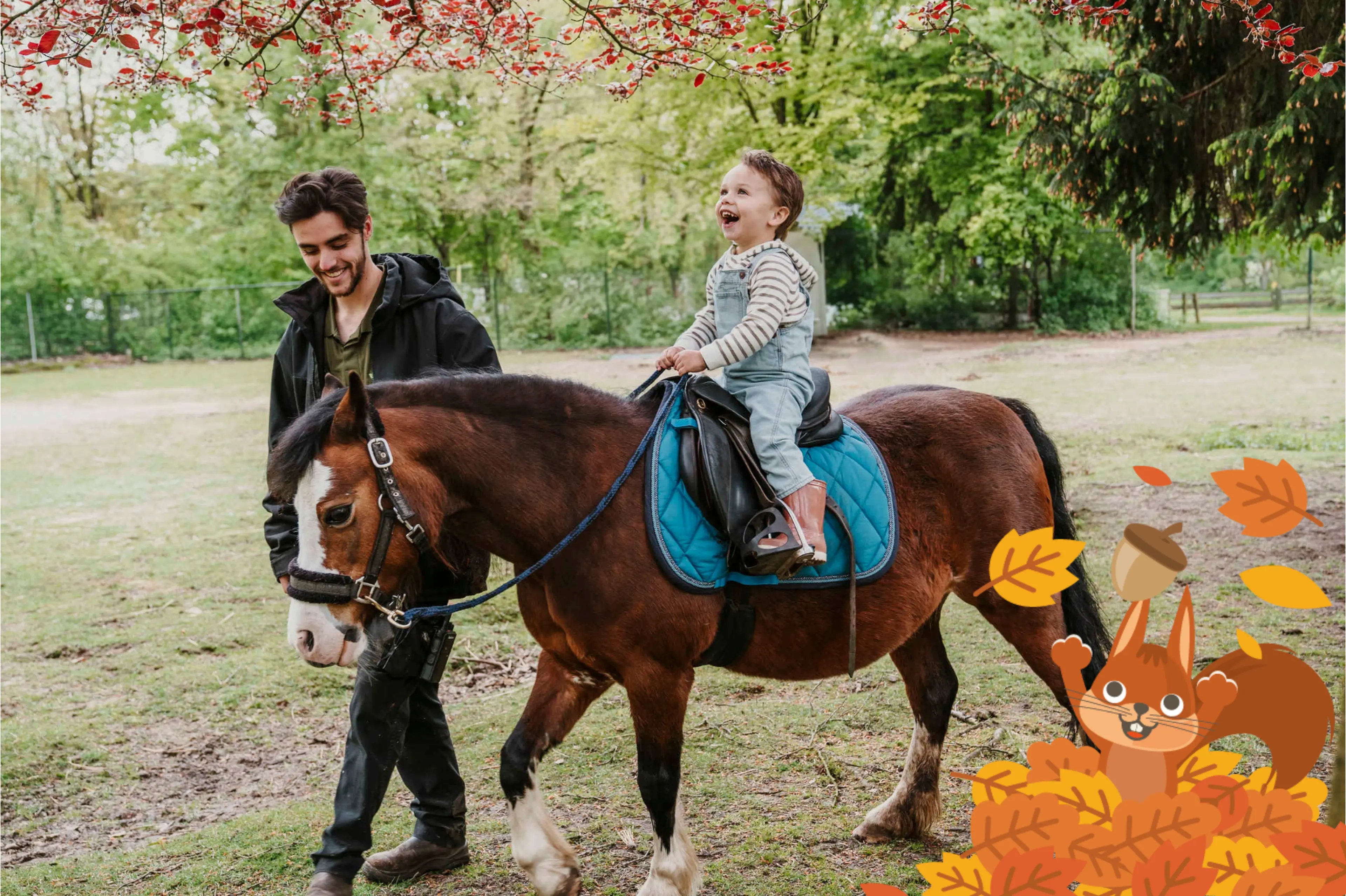 Een jongen rijdt op een pony bij Vakantiepark Dierenbos.