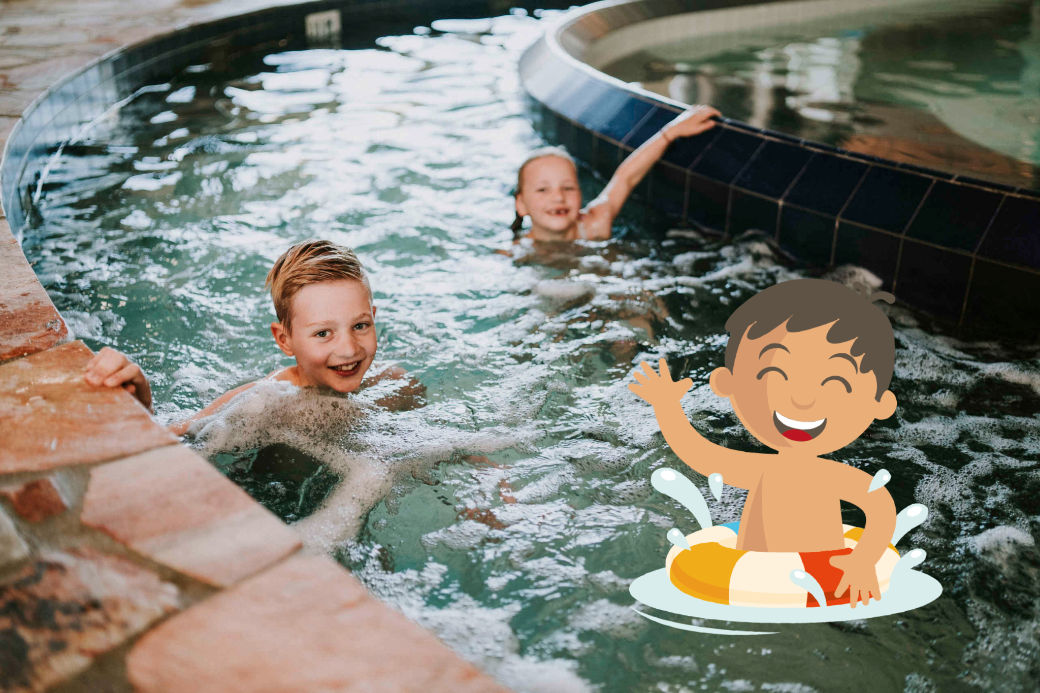 Twee kinderen zwemmen in het binnenzwembad bij Vakantiepark Dierenbos.