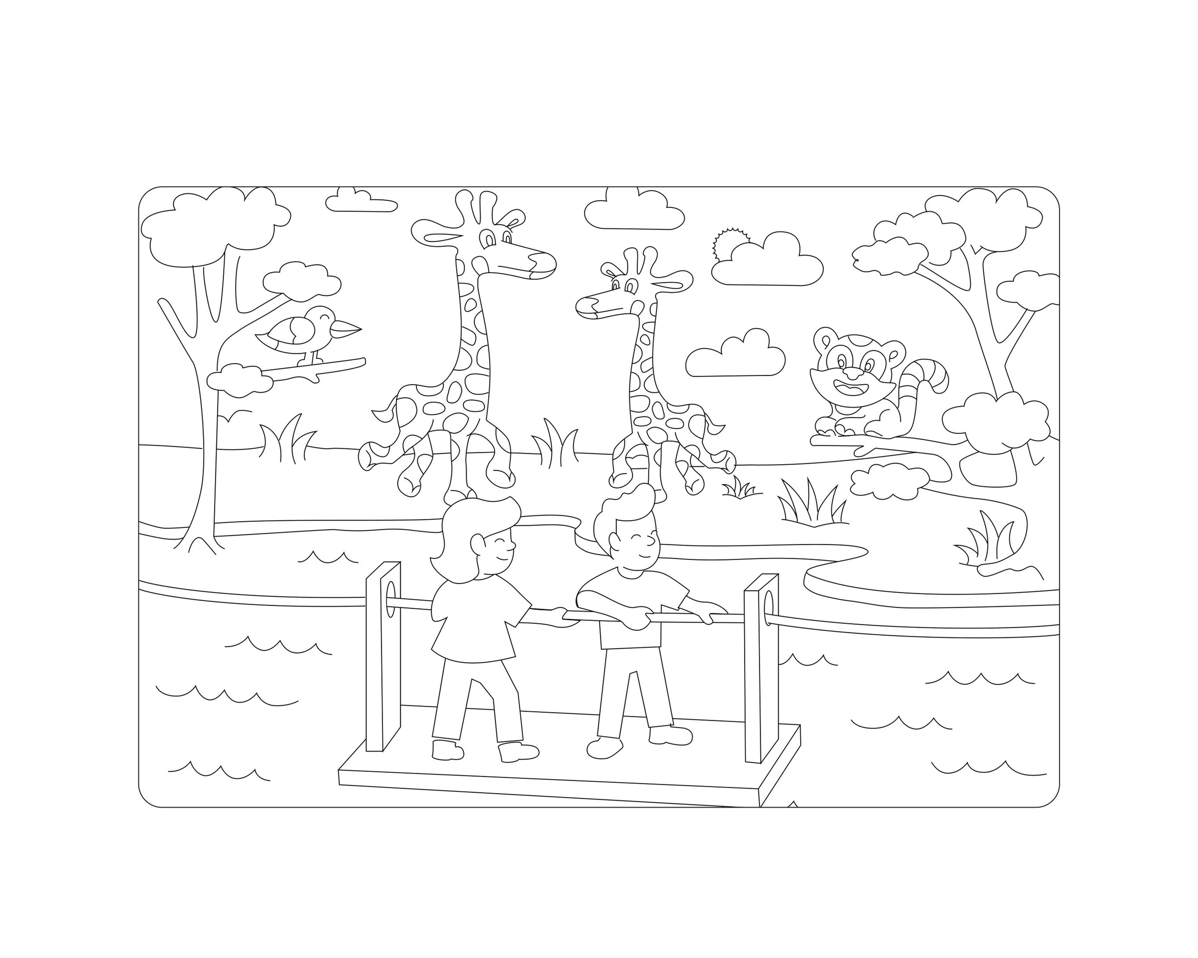 Kleurplaat giraffen met witte rand