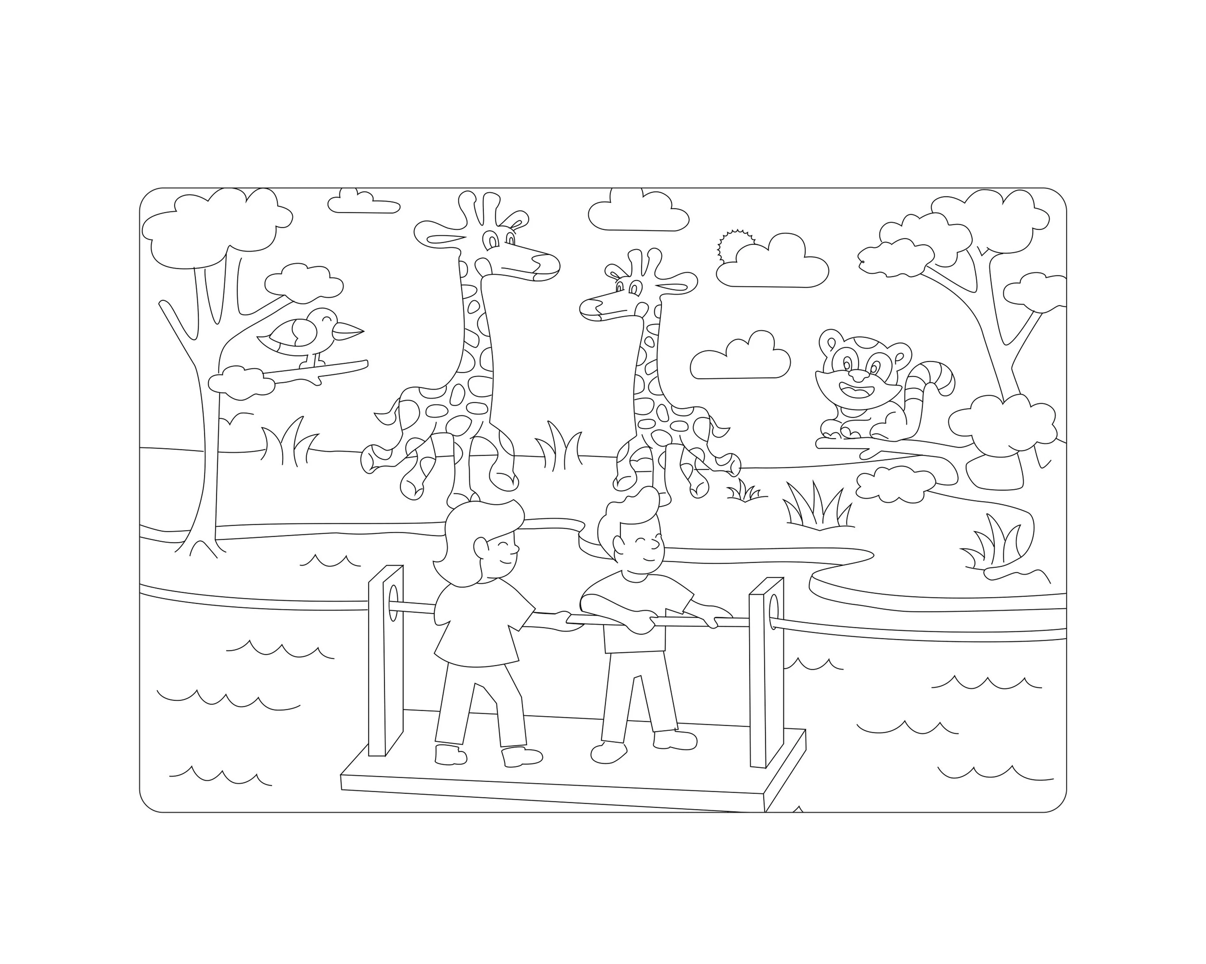 Kleurplaat giraffen met witte rand
