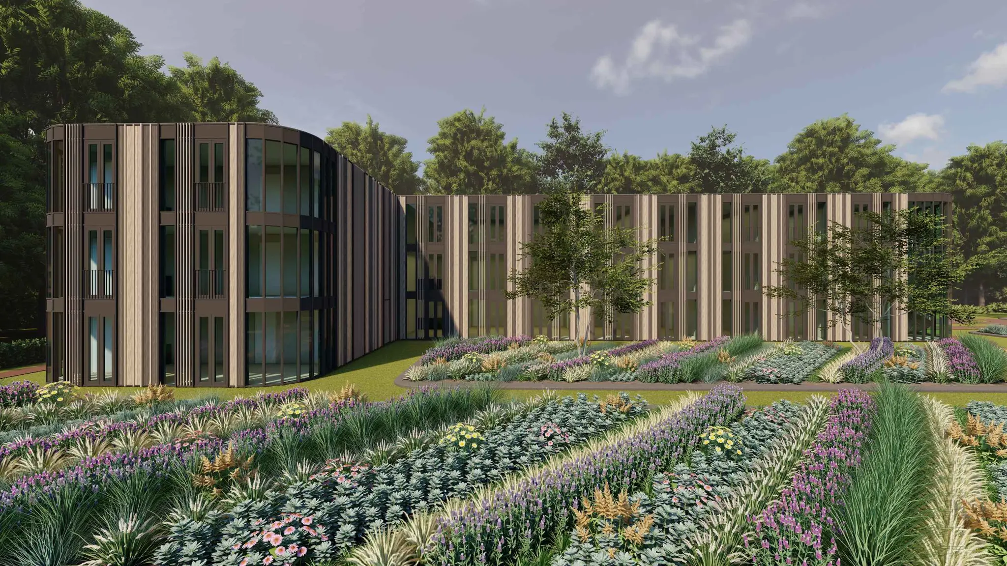 Het hotel en de tuin bij Kasteel Steenenburg
