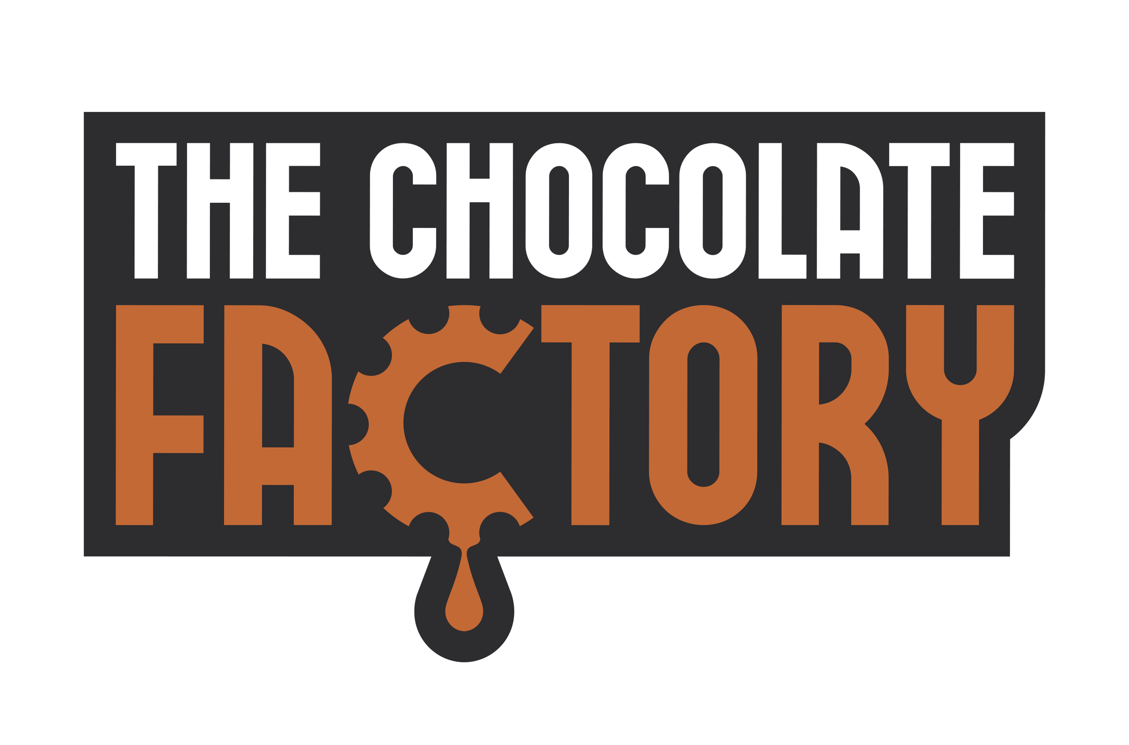 Het logo van The Chocolate Factory, te bezoeken met de AttractiePas van Vakantiepark Dierenbos.
