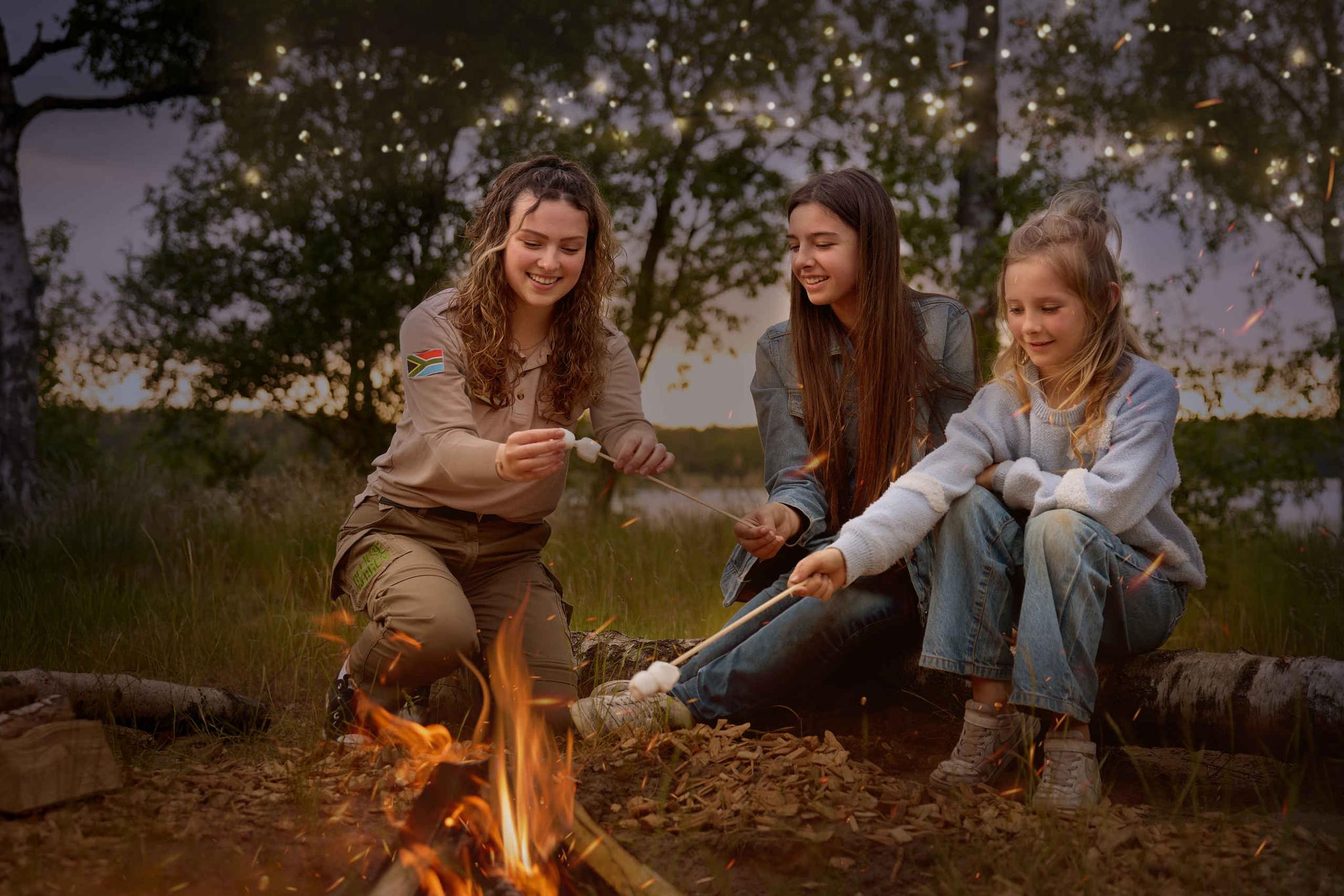 Marshmellows roosteren bij het kampvuur op de camping van Lake Resort Beekse Bergen.