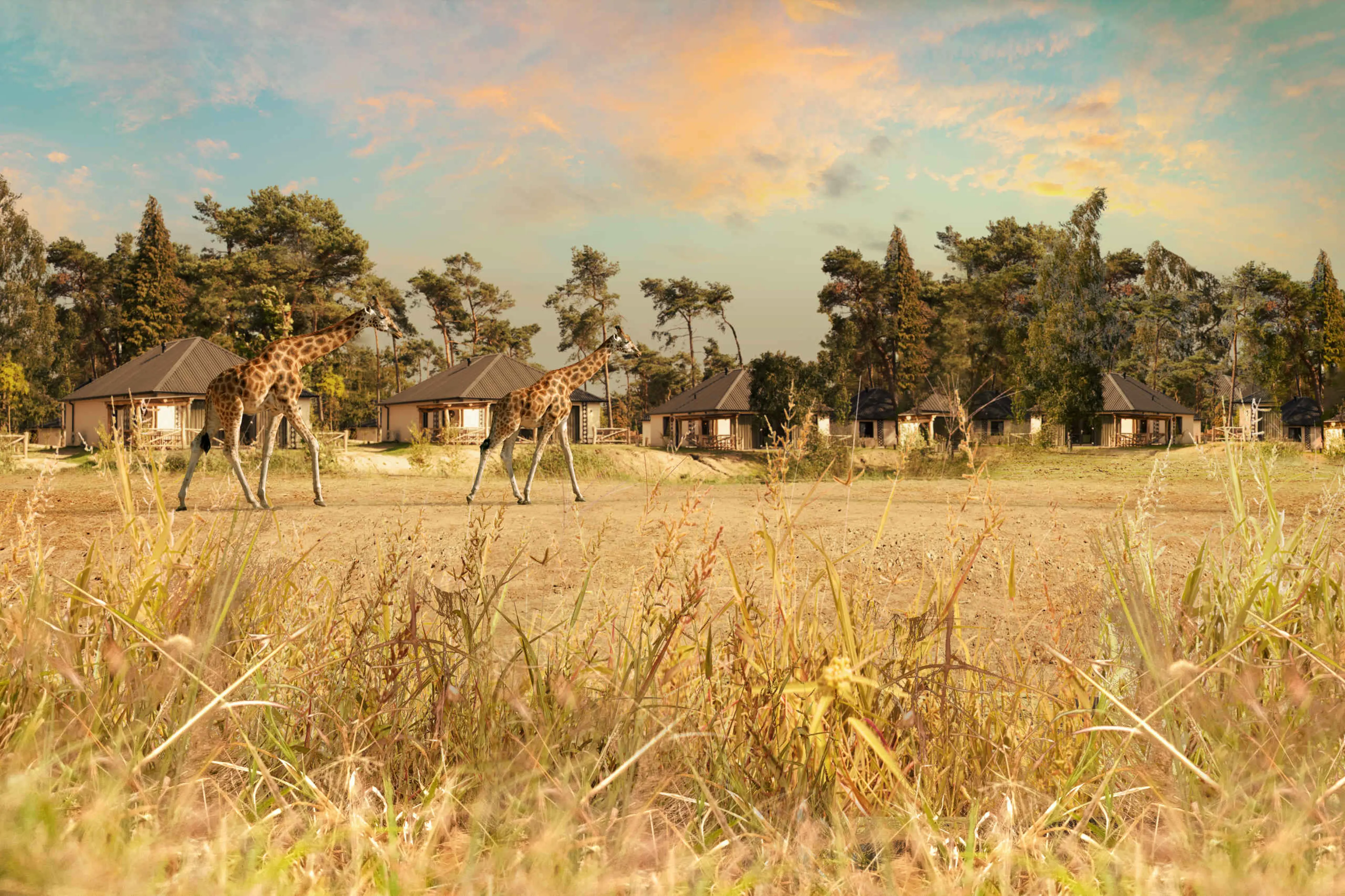 Giraffen op de savanne van Safari Resort Beekse Bergen