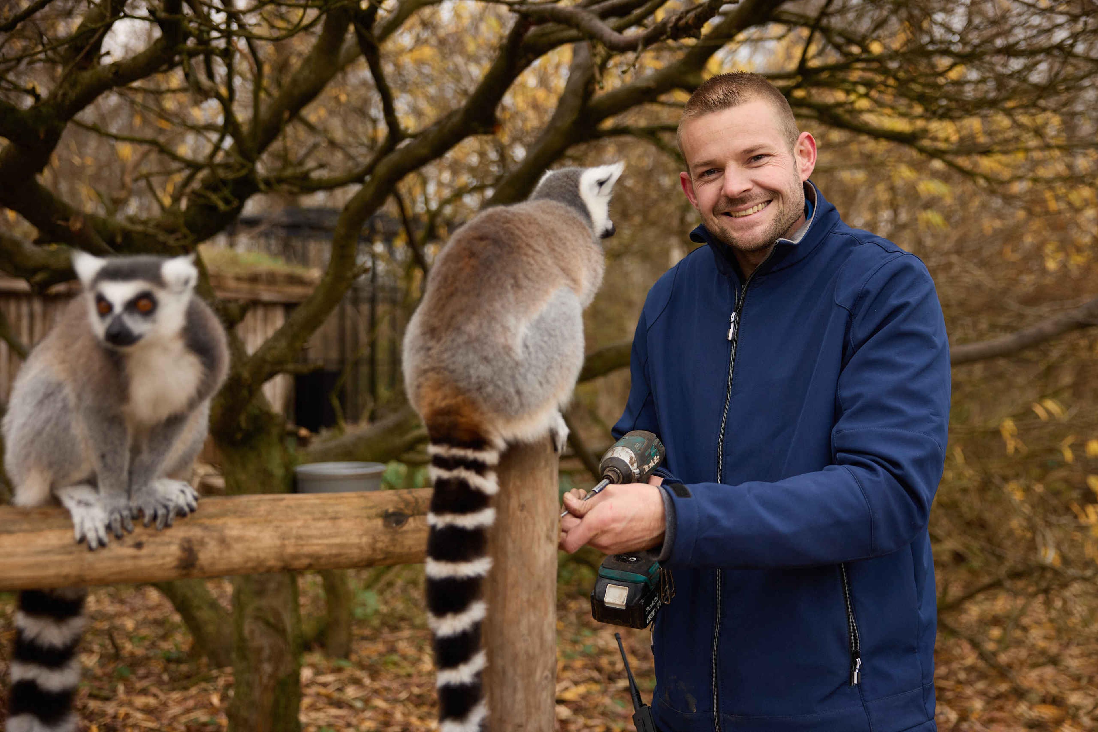 Dierenverzorger met een ringstaartmaki in AquaZoo Leeuwarden