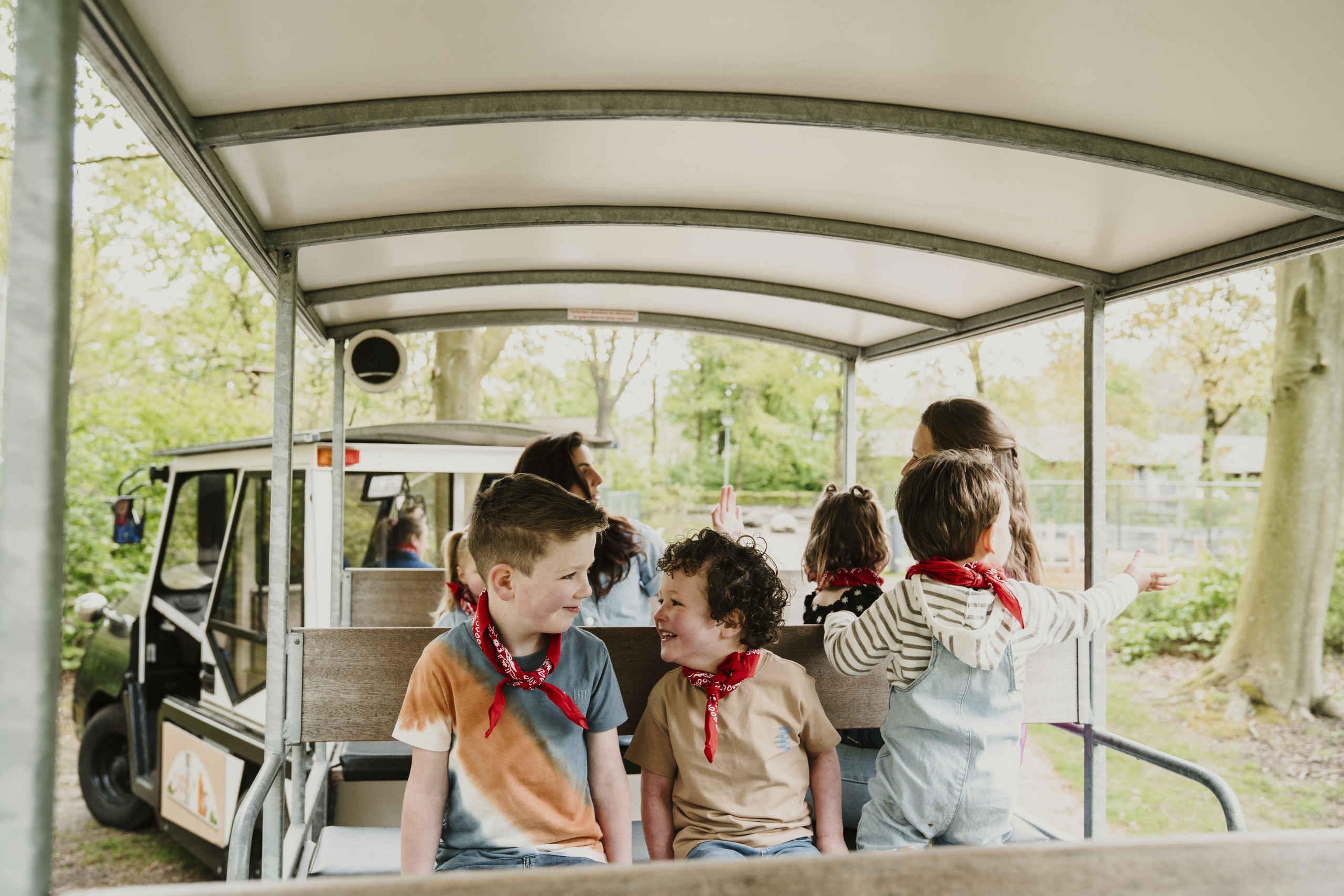 Kinderen in een treintje bij Vakantiepark Dierenbos