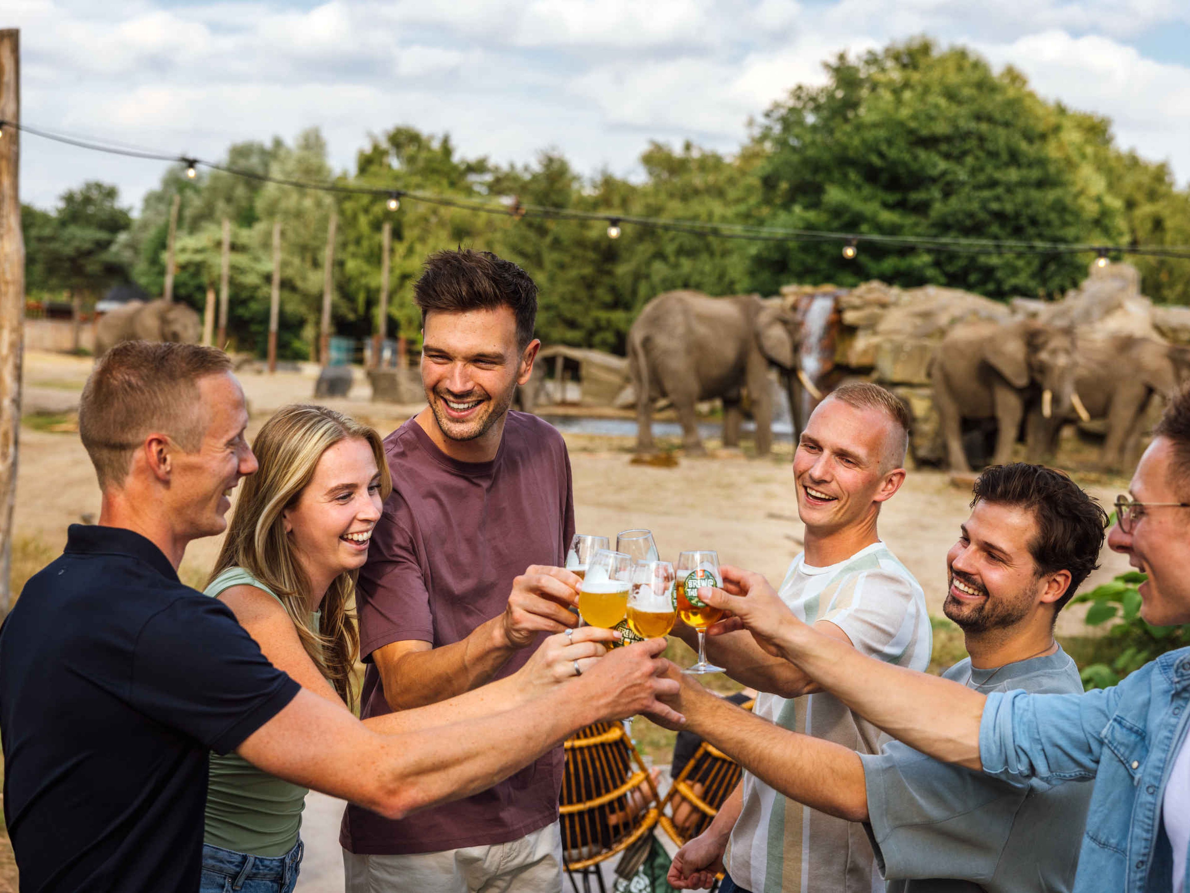 Bier bij de olifanten een vriendengroep tijdens Brew@theZoo bij Safaripark Beekse Bergen