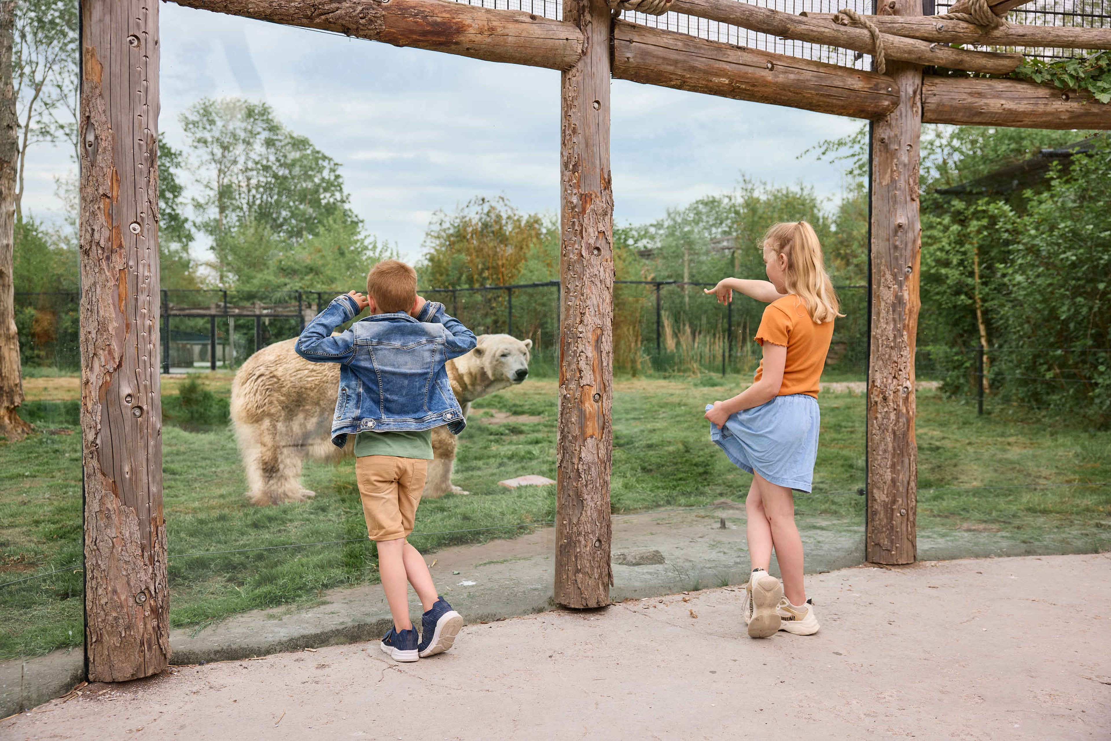 IJsbeer kinderen kijken achter raam AquaZoo Leeuwarden