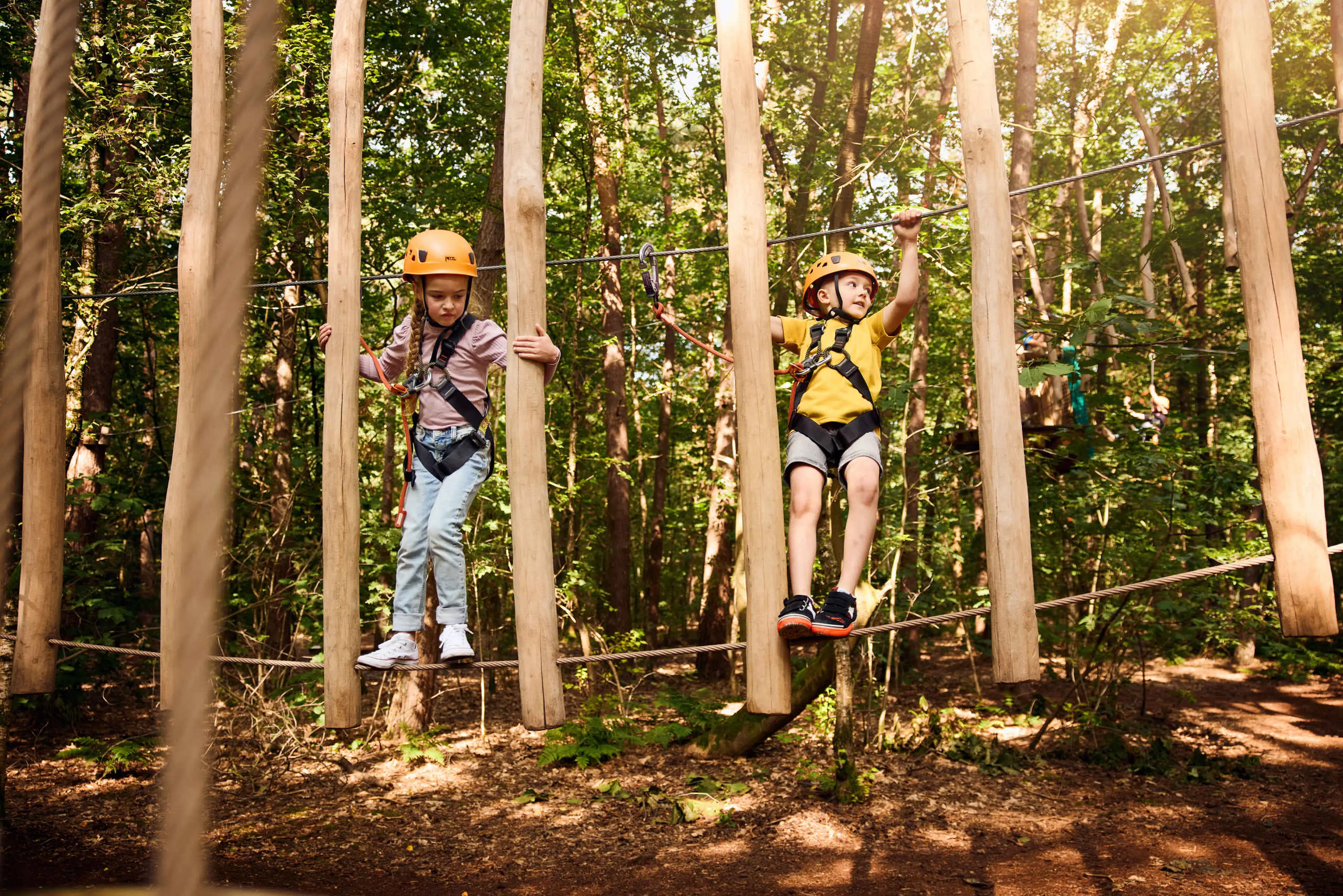 Kinderen op een obstakel van het Pico-Parcours in Klimrijk Brabant