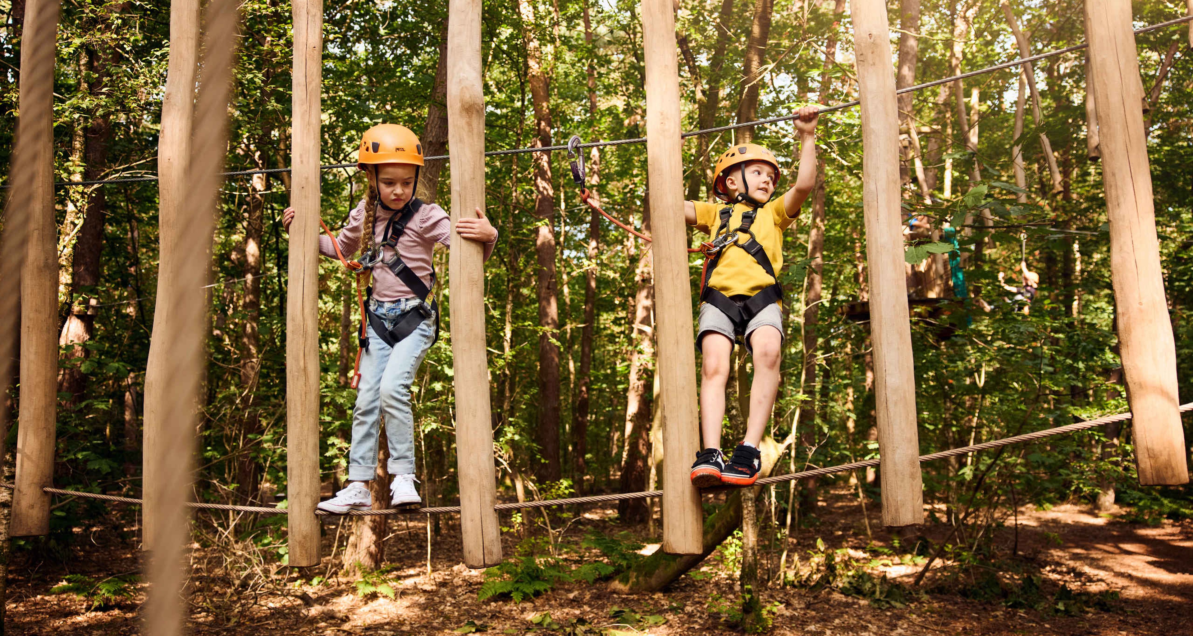 Kinderen op een obstakel van het Pico-Parcours in Klimrijk Brabant