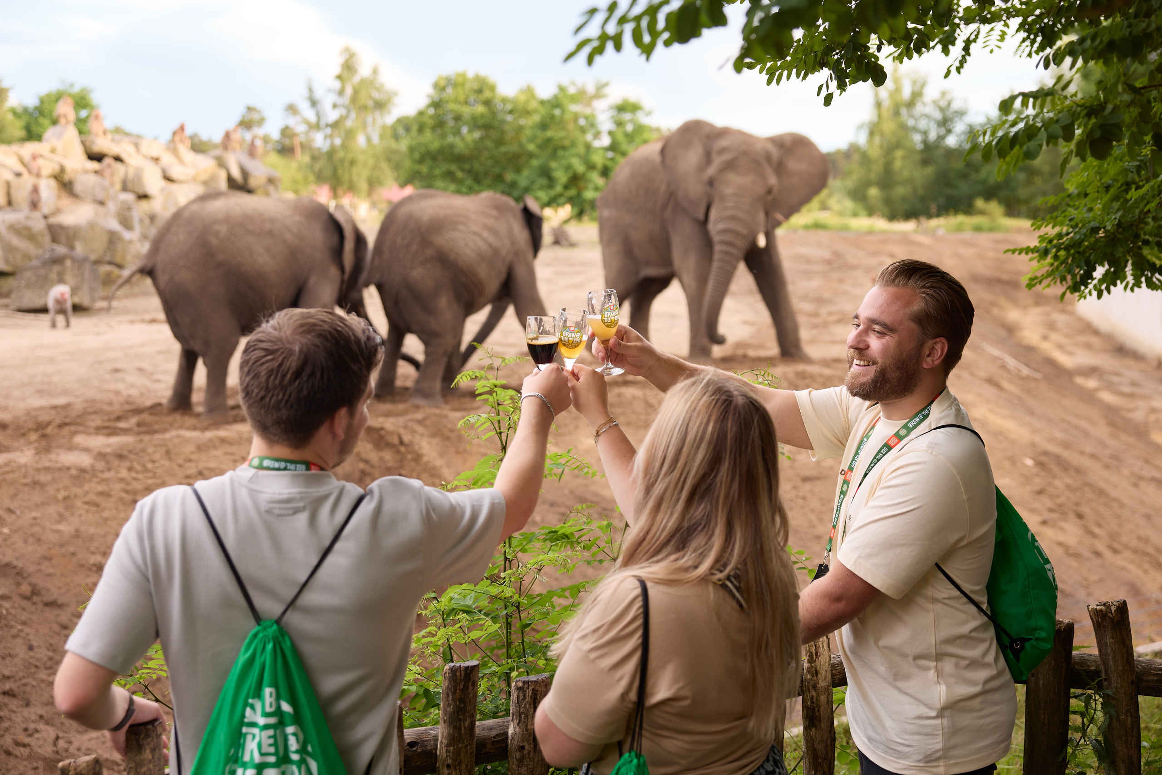 Groep aan het proosten bij de olifanten tijdens Brew@TheZoo in Safaripark Beekse Bergen