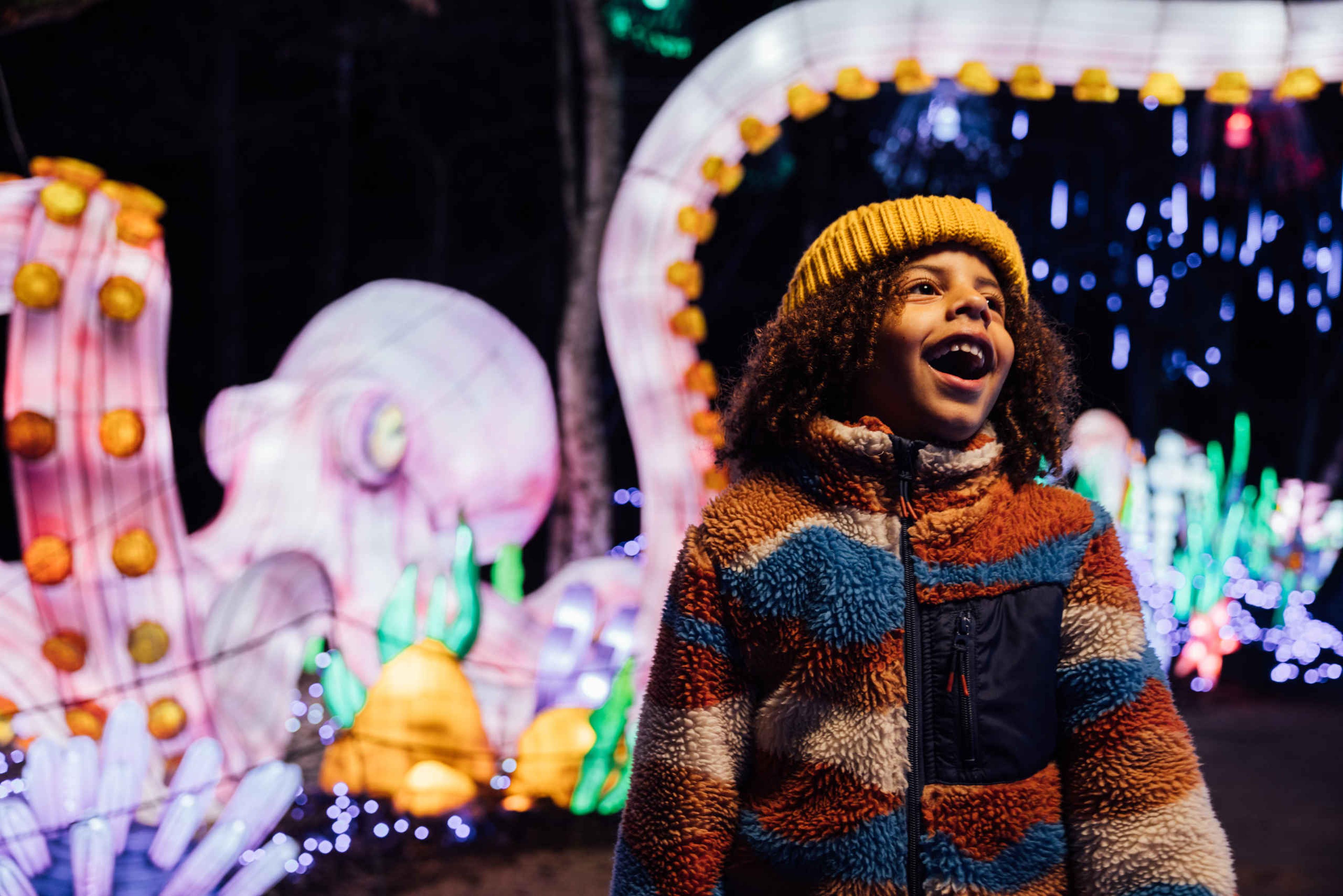 Jongen verwondert bij Light Safari Beekse Bergen