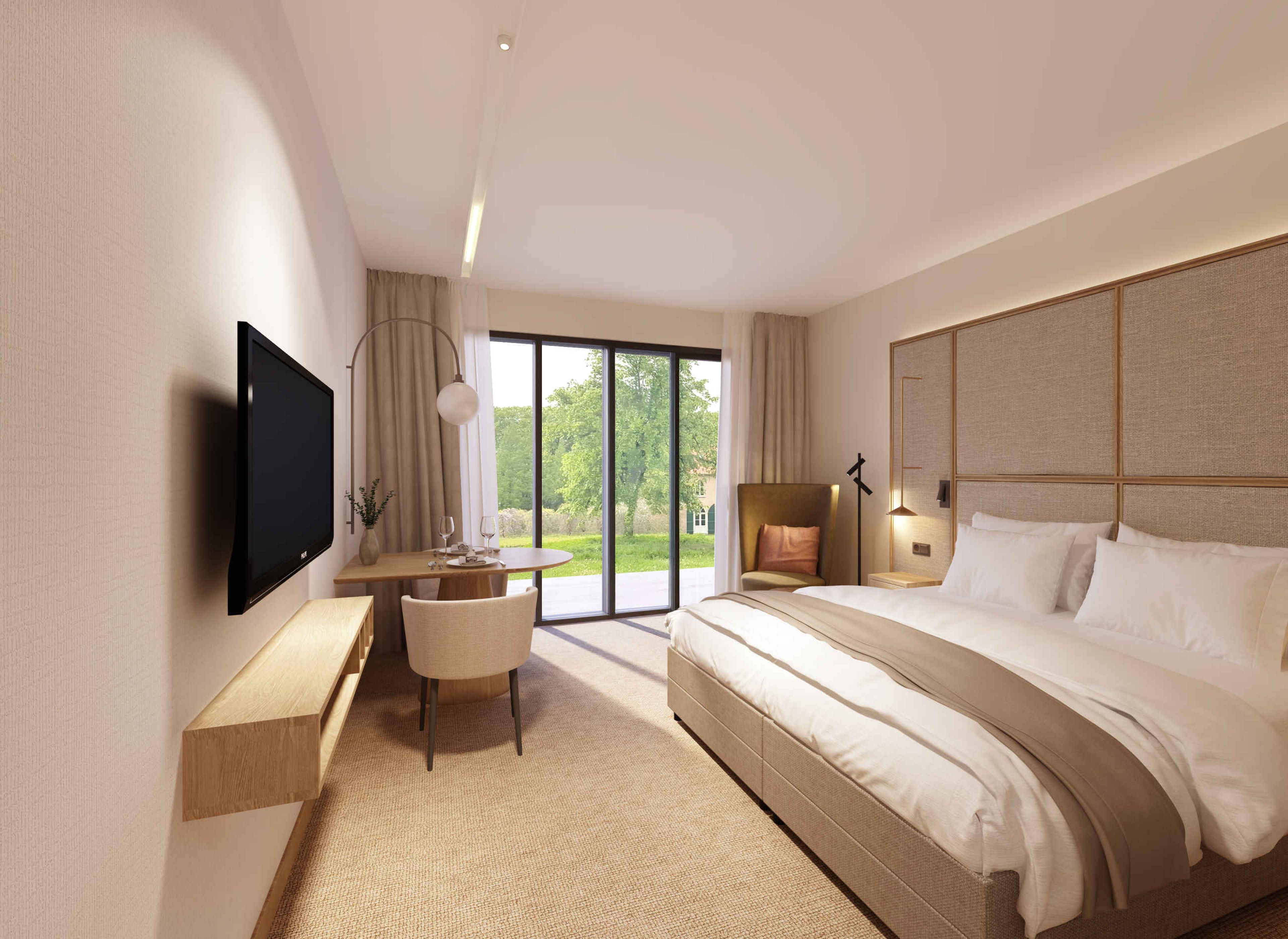 Kamer en suite met uitzicht bij Kasteel Steenenburg