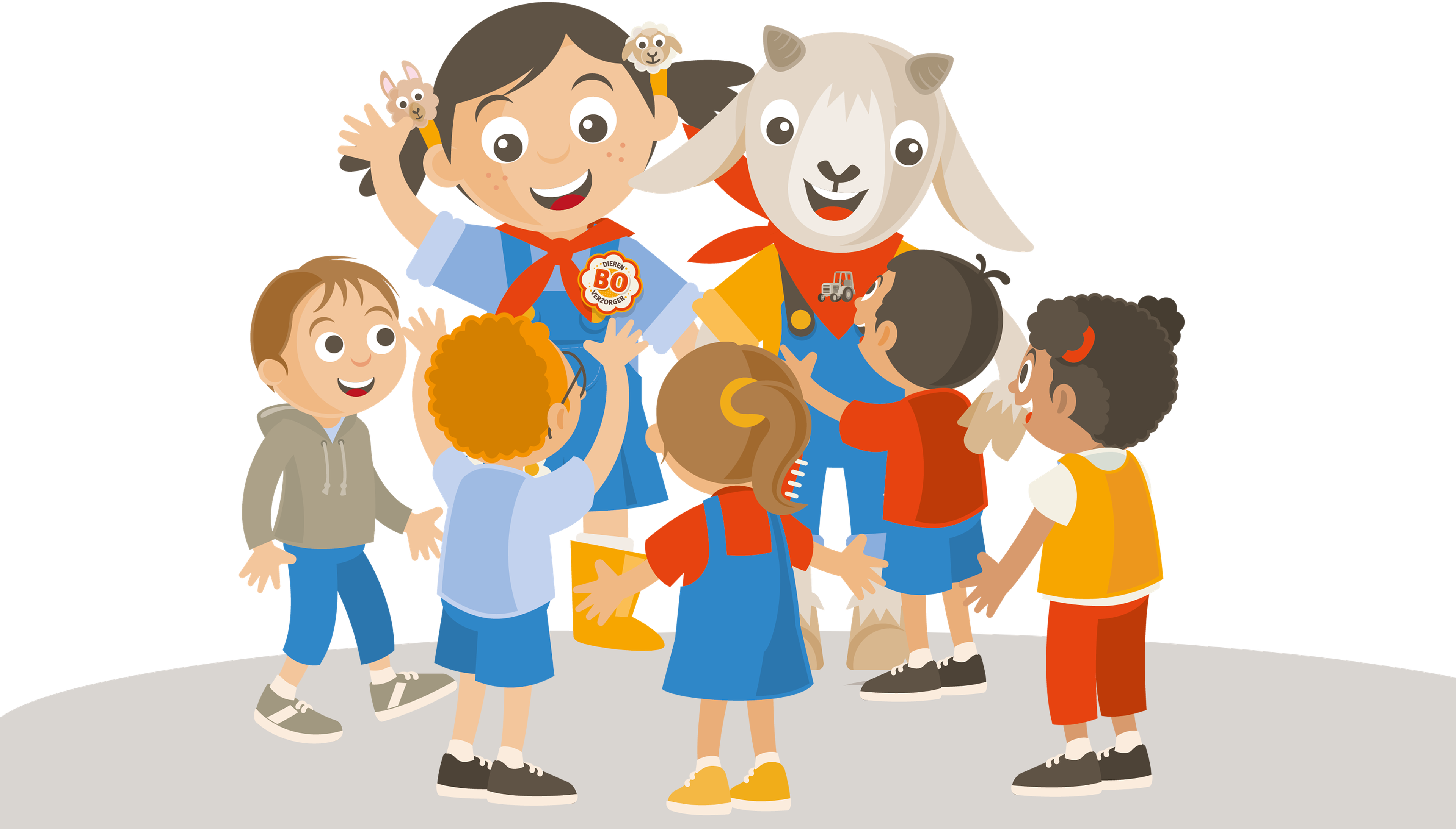 Een illustratie van de meet and greet met Bo en de Beestenbende bij Vakantiepark Dierenbos.