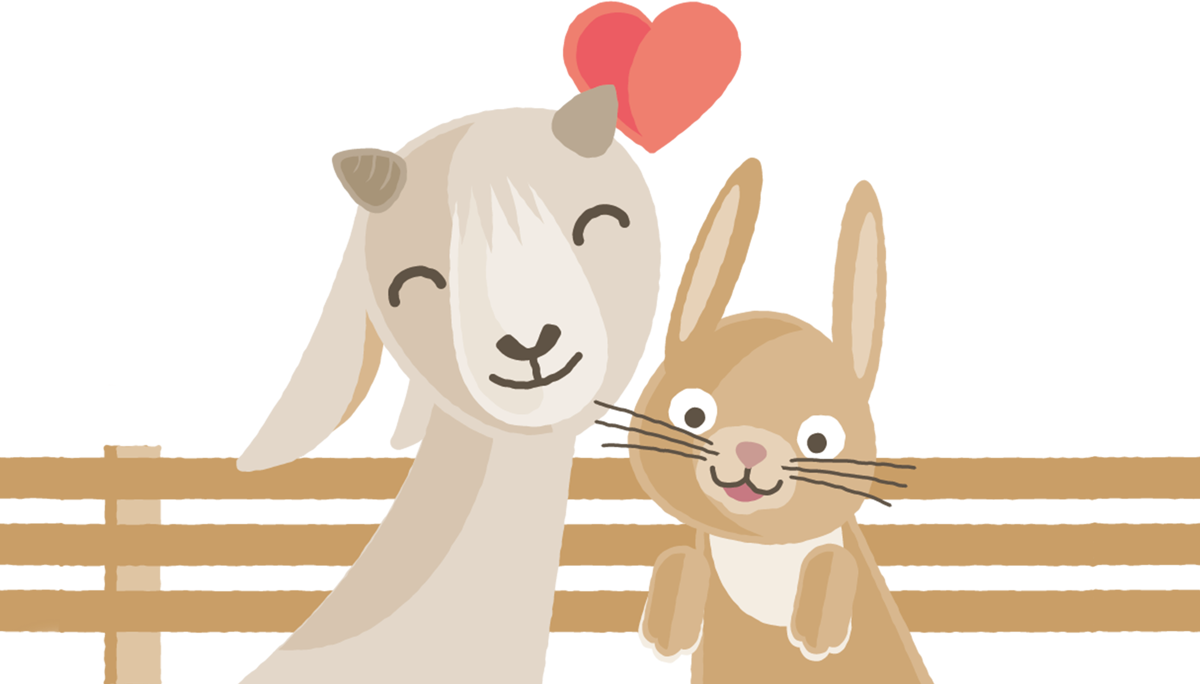 Een illustratie van een geit en een konijn bij Vakantiepark Dierenbos.