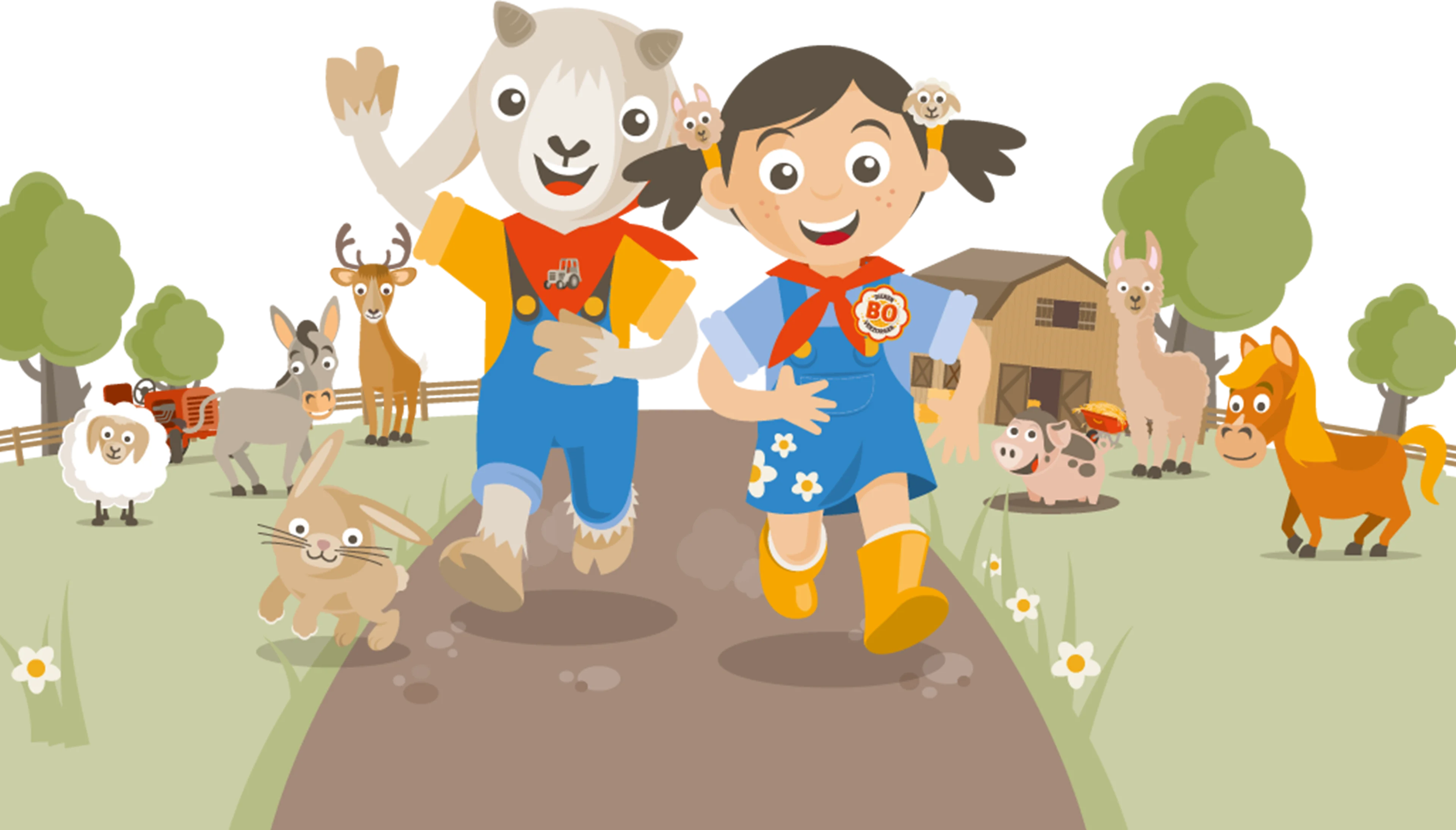 Een illustratie van Bo en de Beestenbende bij Vakantiepark Dierenbos.