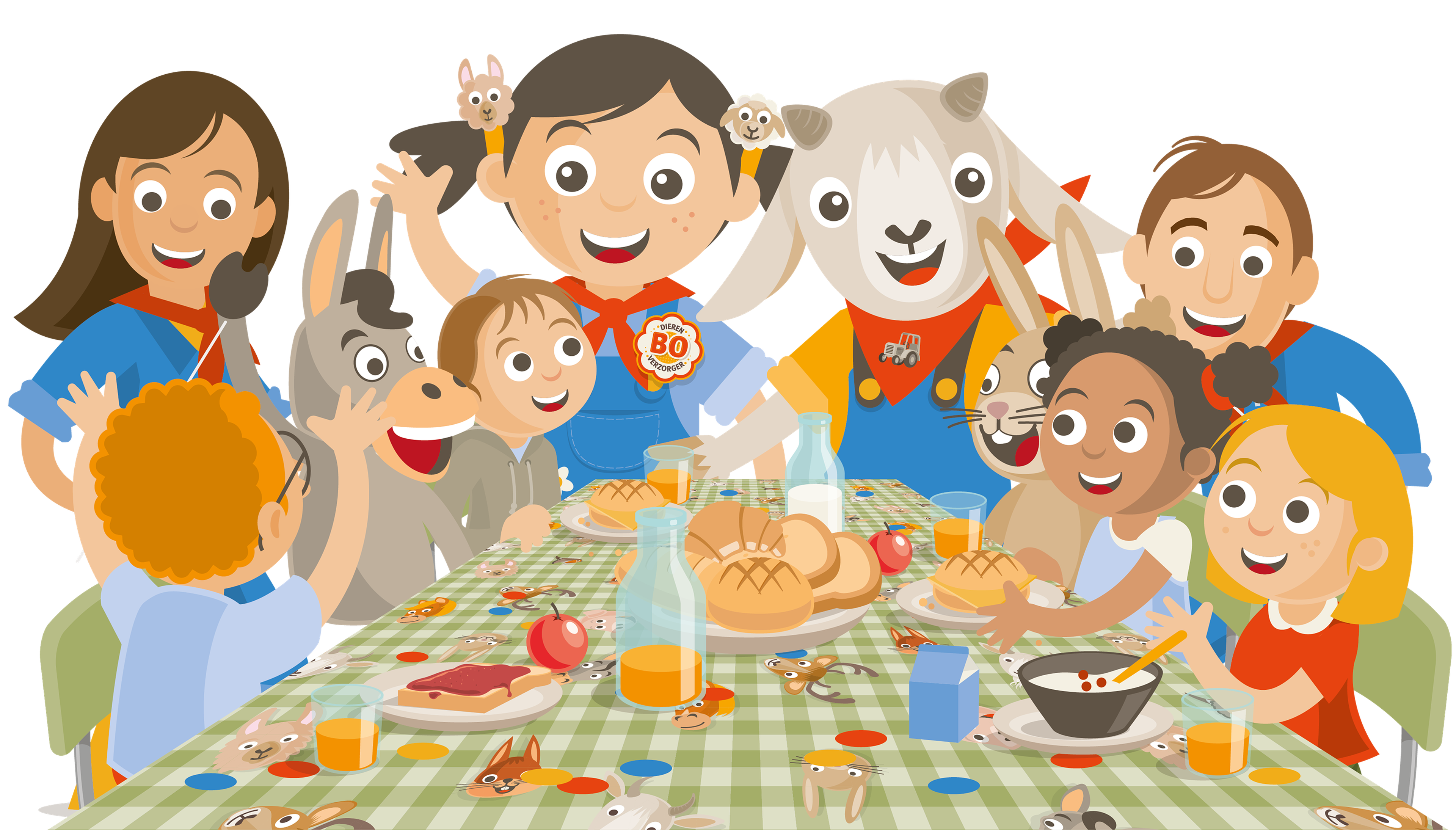 Een illustratie van het Bo en de beestenbende ontbijt bij Vakantiepark Dierenbos.