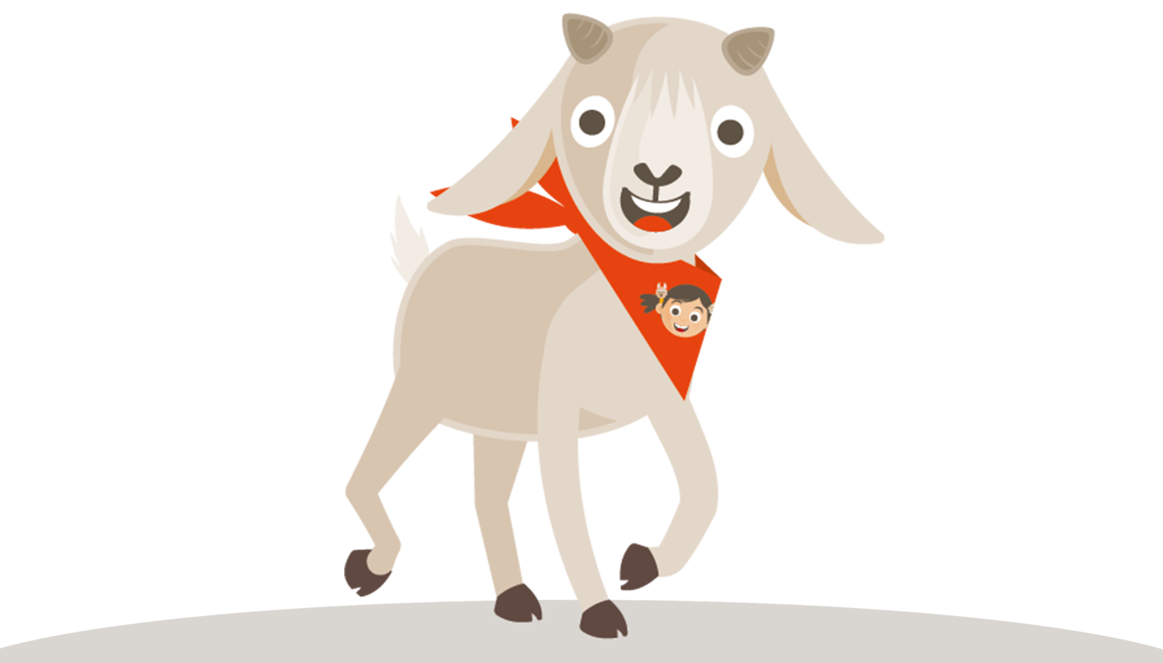 Een illustratie van Guus de geit, lid van de dierenfamilie van Bo en de Beestenbende van Vakantiepark Dierenbos.