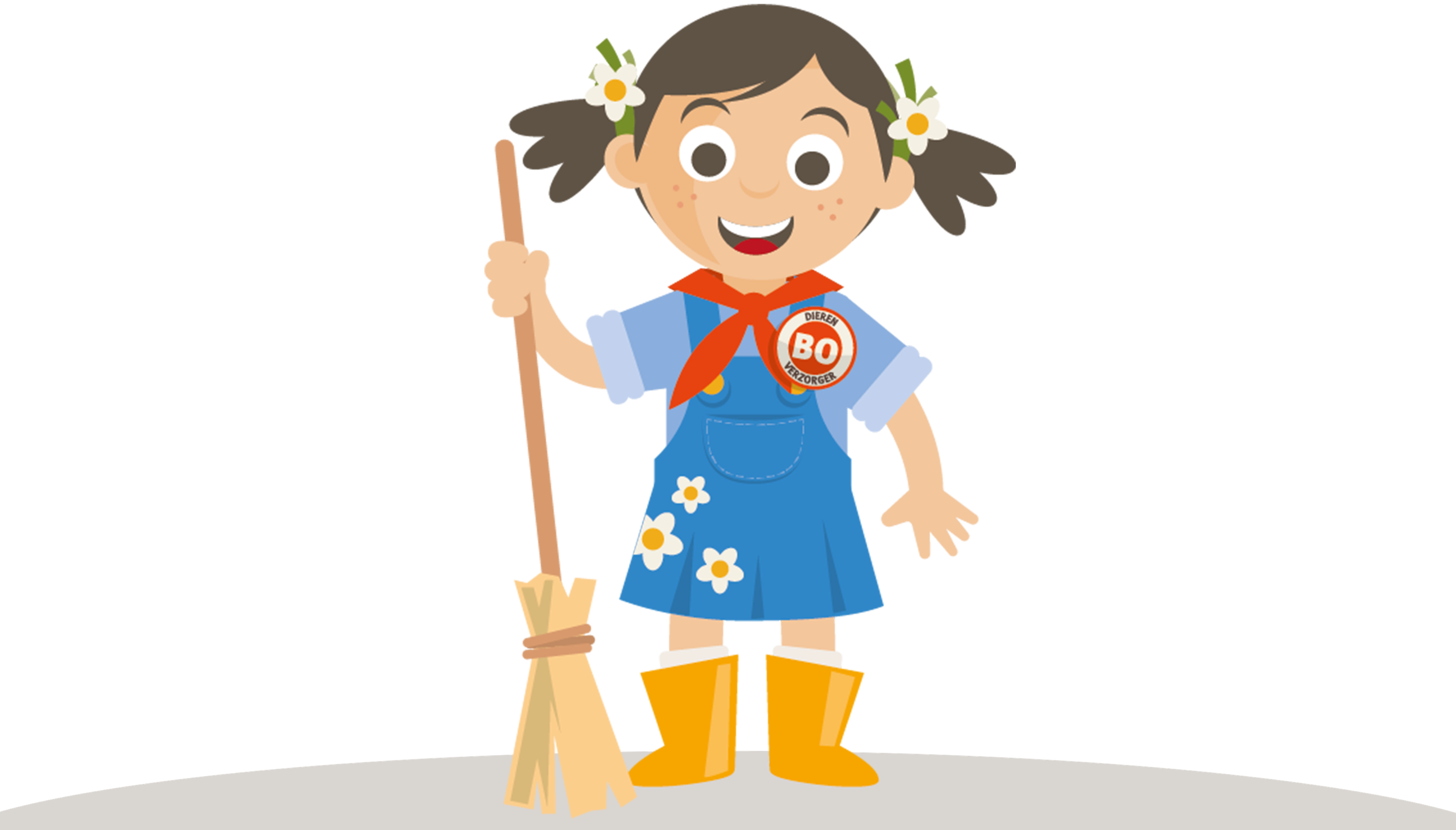 Een illustratie van Bo, het buurmeisje van de boerderij en lid van Bo en de Beestenbende van Vakantiepark Dierenbos.