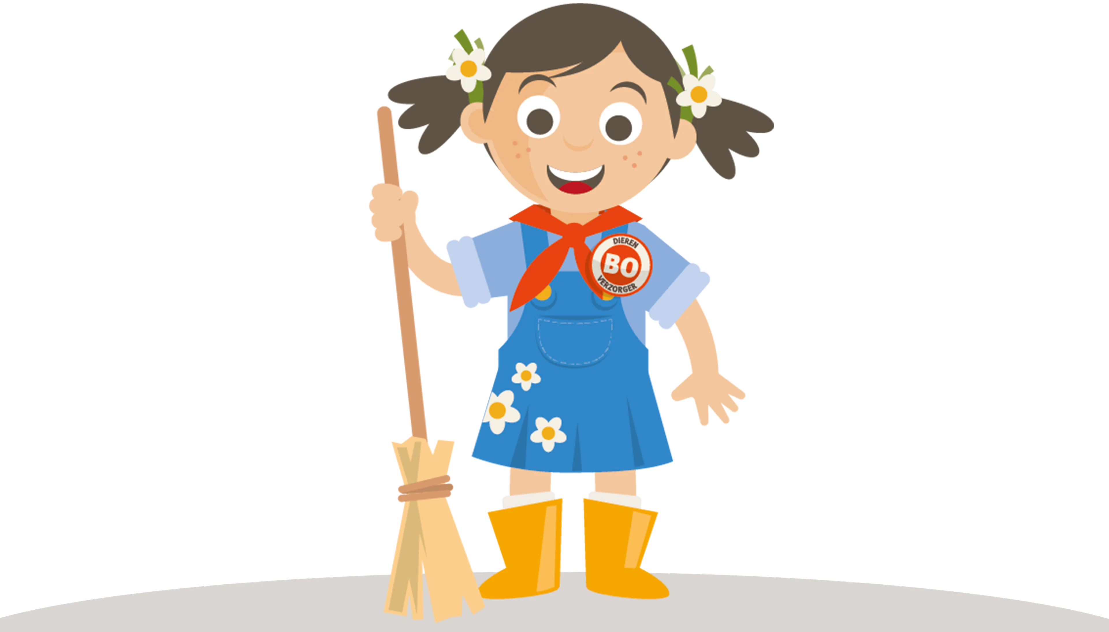 Een illustratie van Bo, het buurmeisje van de boerderij en lid van Bo en de Beestenbende van Vakantiepark Dierenbos.