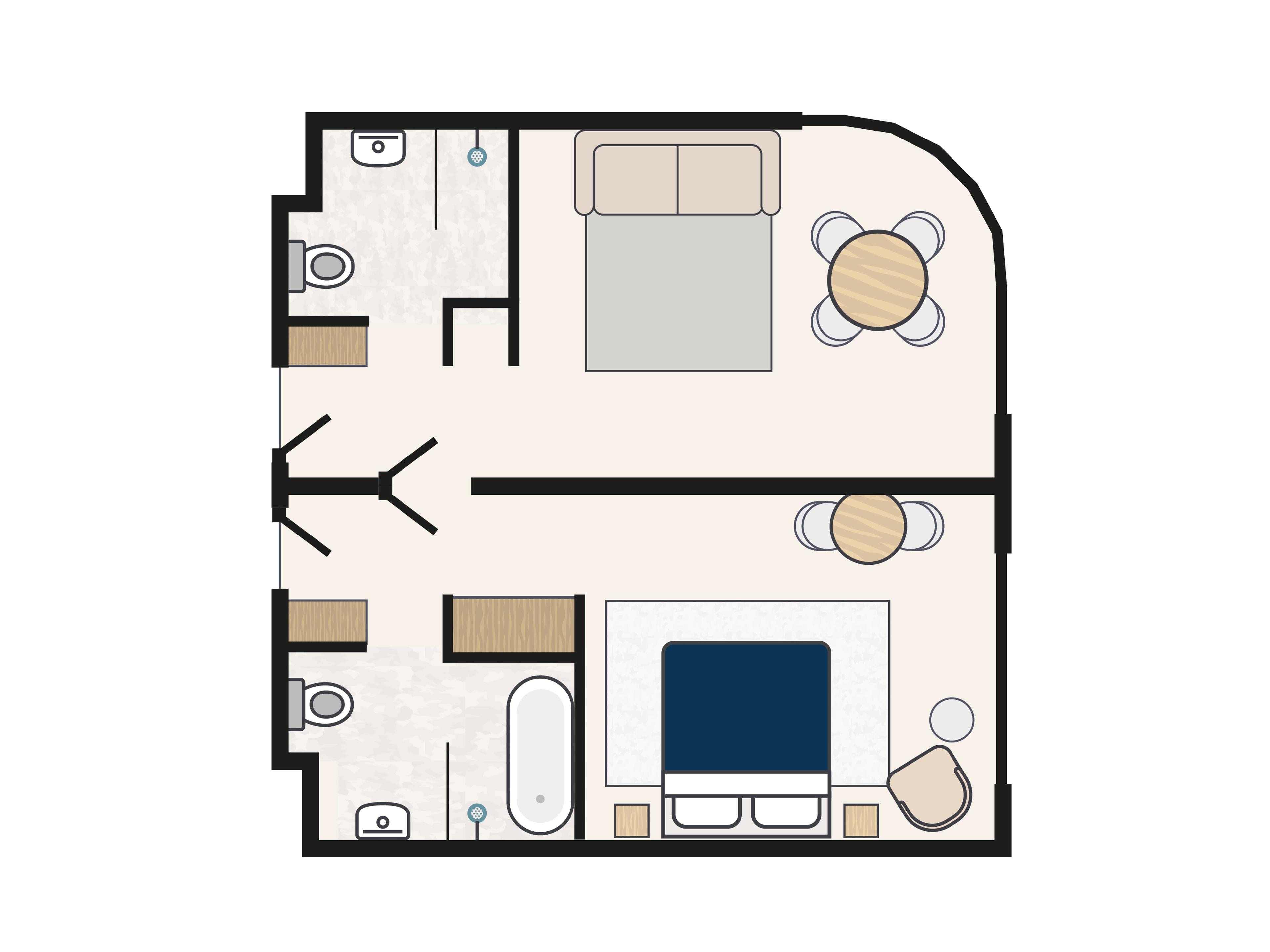 Suite met woonkamer, slaapkamer en badkamer in Kasteel Steenenburg