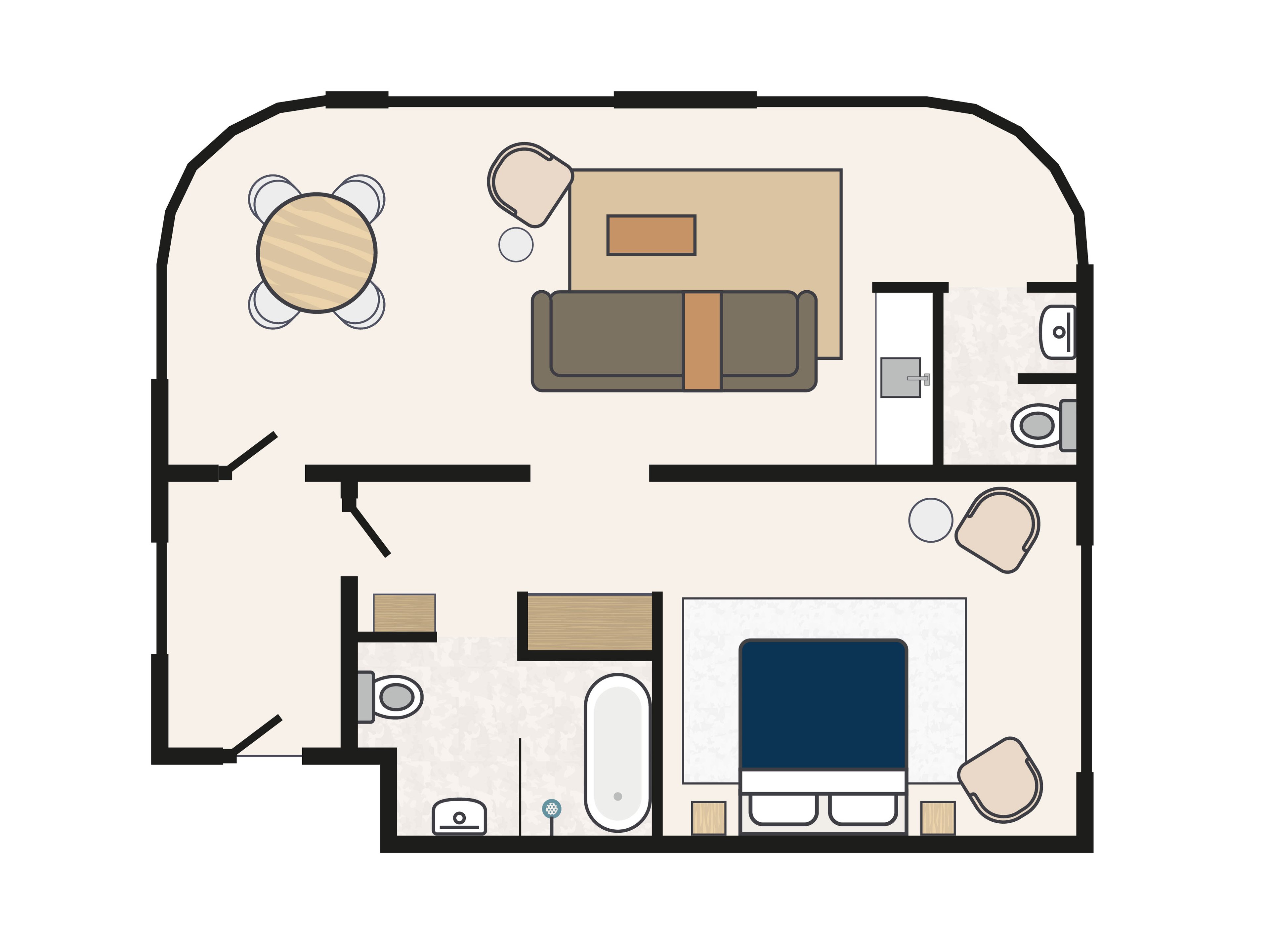 Plattegrond van een Suite op een hoek in Kasteel Steenenburg