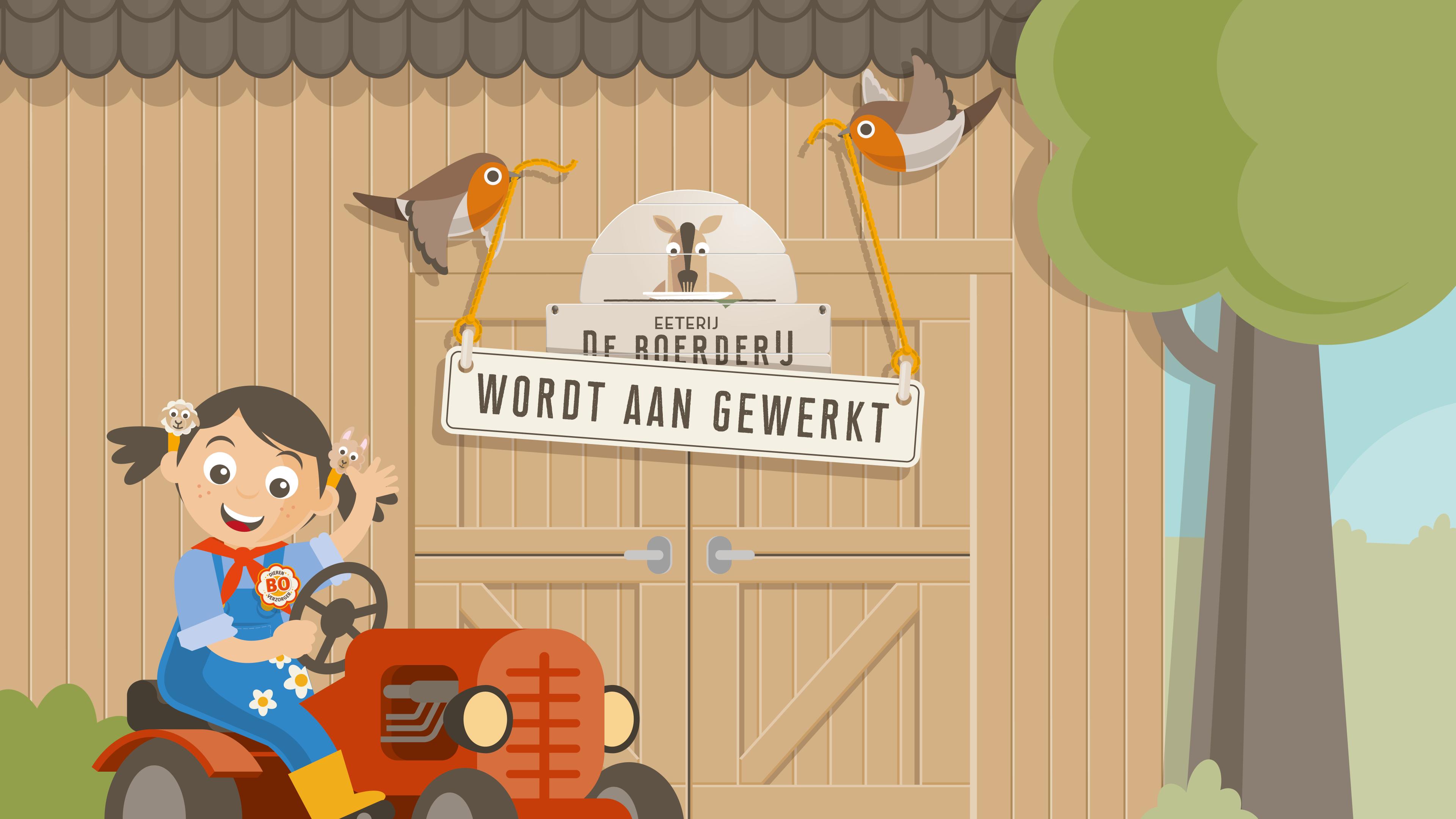 Een illustratie van Bo bij Eeterij de Boerderij bij Vakantiepark Dierenbos.