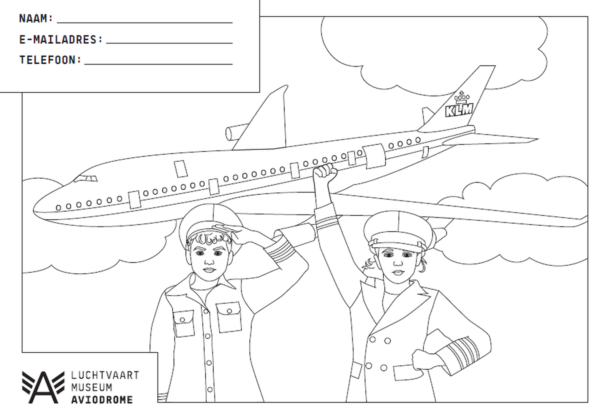 Kleurplaat van een boeing van Luchtvaartmuseum Aviodrome
