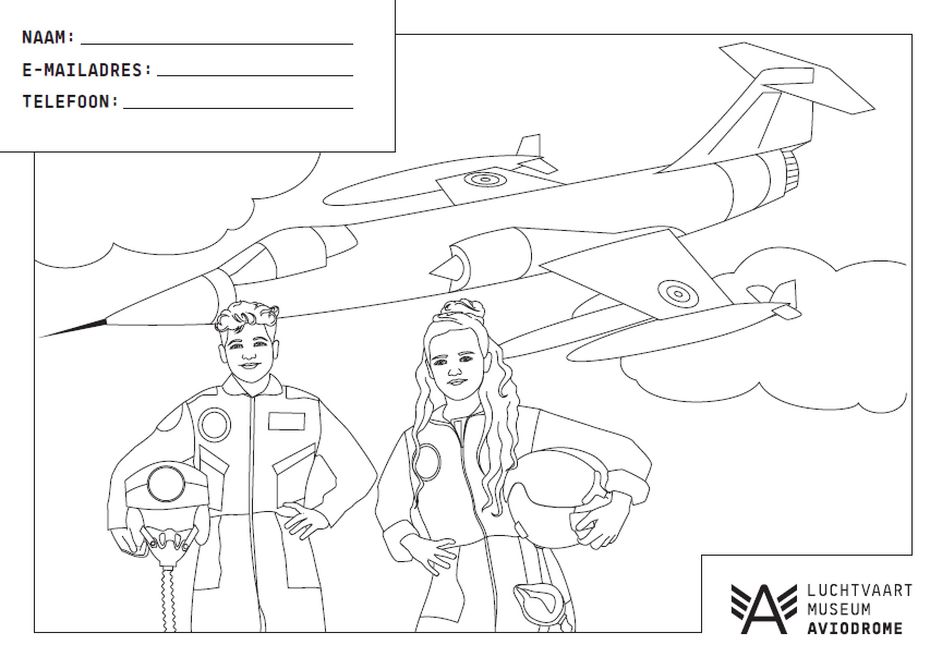 Kleurplaat van een straaljager van Luchtvaartmuseum Aviodrome