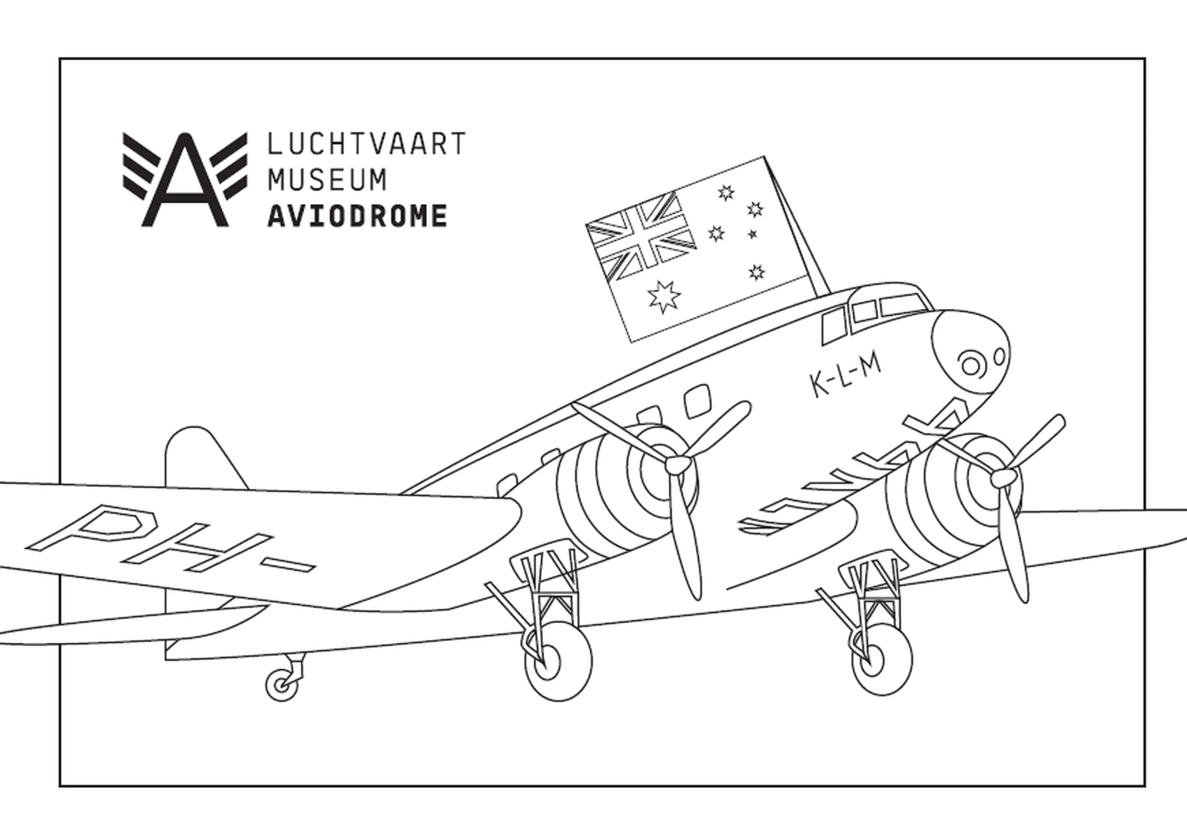 Kleurplaat van de Uiver van Luchtvaartmuseum Aviodrome